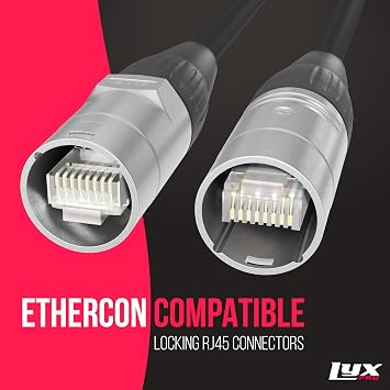 LyxPro 3 ft Shielded Cat6 Ethercon RJ45 Cable, Male to Male, Black