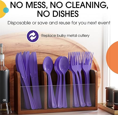 Miniatura 5 de Exquisite Cubiertos de plástico de alta calidad, tenedores desechables de plástico resistente, 50 unidades, color morado