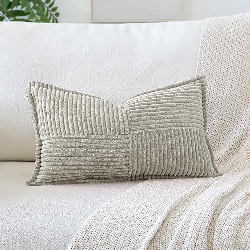 OTOSTAR Fundas de almohada de pana a rayas con empalme, fundas de almohada bohemias súper suaves y decorativas con textura para sofá, cama, sala de