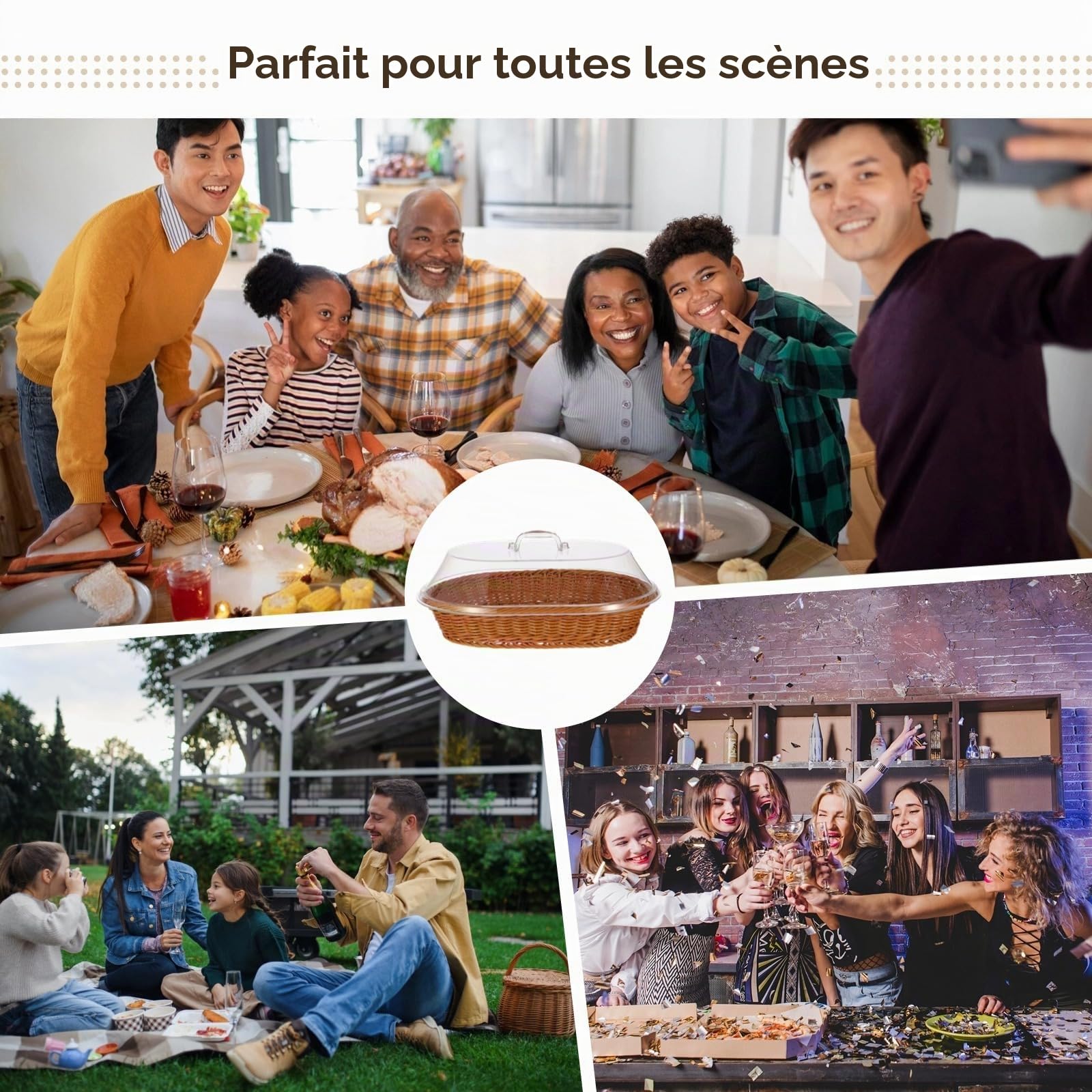 Lot de 2 corbeilles à pain imitation rotin, grande capacité en osier avec couvercle en acrylique, panier à pain tissé avec couvercle transparent