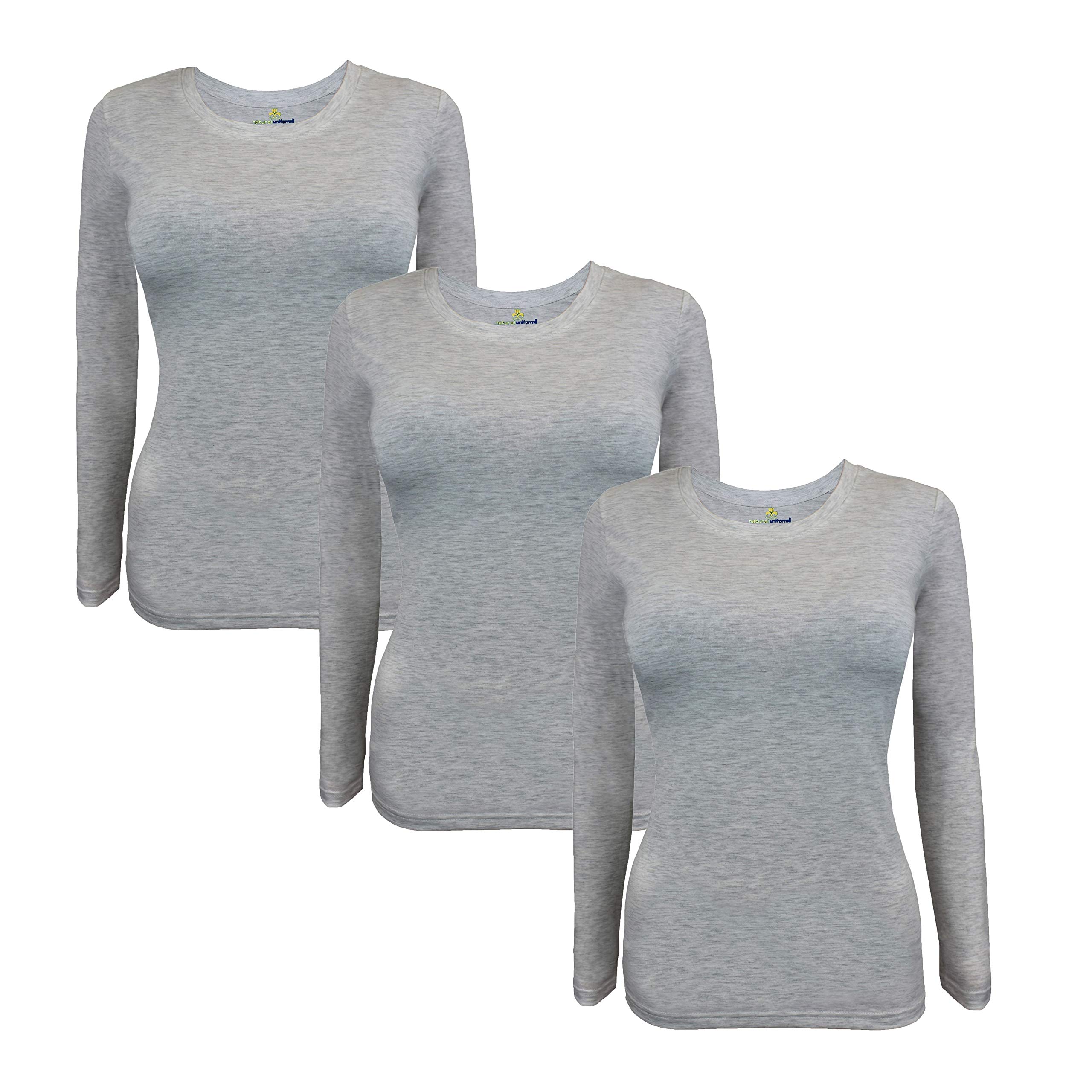 M&M SCRUBS Women's Under Scrub Tee Crew Neck Long Sleeve T-Shirt 3 - Pack (Heather Charcoal, 2X-Large)