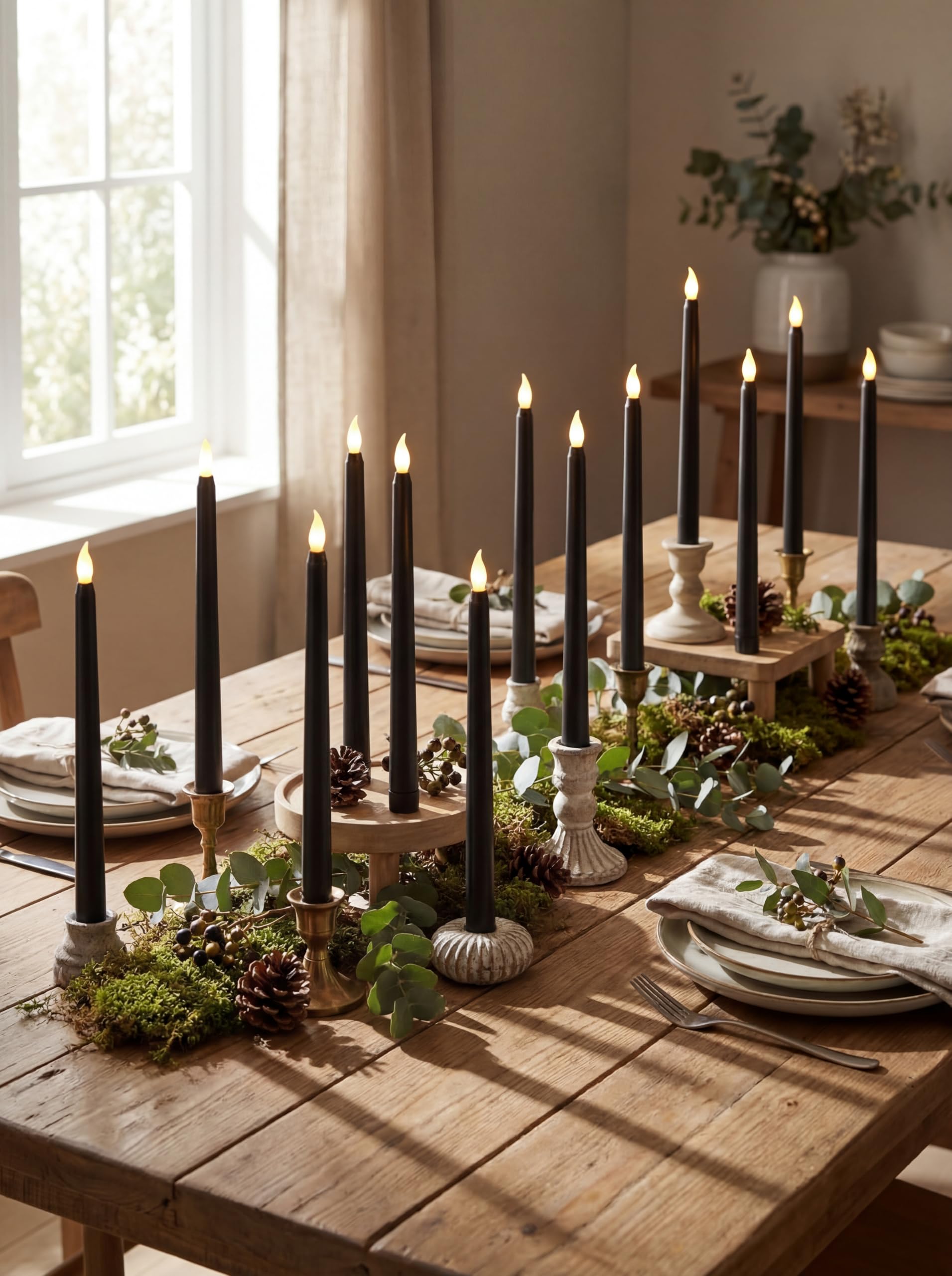 Retisee 30 candele a LED, senza fiamma, senza fiamma, a LED, funzionamento a batteria, tremolanti, per San Valentino, compleanno, matrimoni, feste, decorazioni (stile classico, nero)