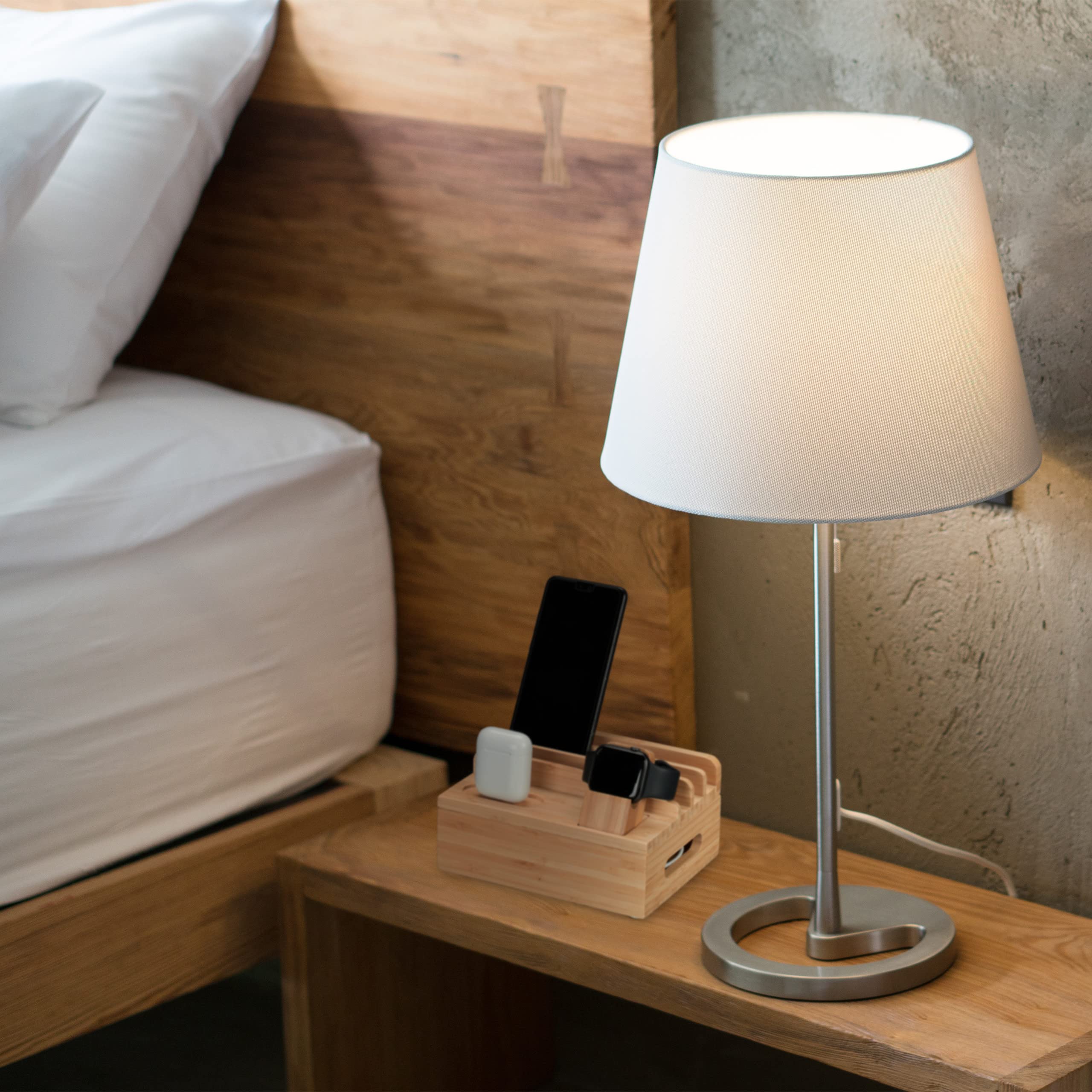 Relaxdays Stacja ładująca, do zegarka Apple Watch, bambus, wys. x szer. x gł. 11 x 17 x 13 cm, stacja na telefon, uchwyt na tablet, stojak na zegarek, kolor naturalny