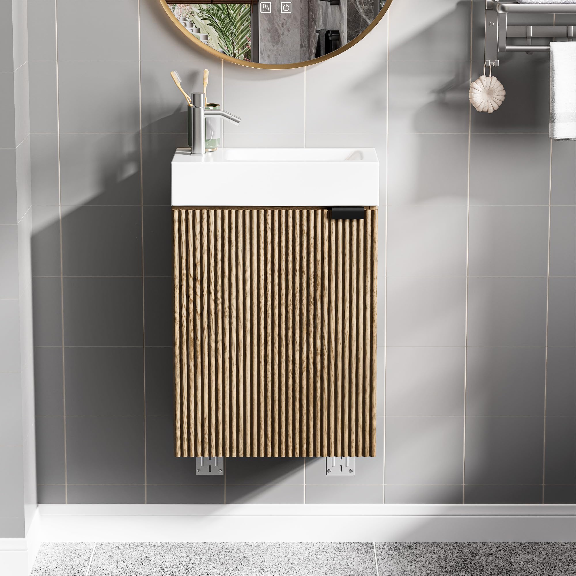 Meuble sous Lavabo Meuble de Rangement pour Salle de Bain Petit Lavabo, Armoire de Salle de Bain, sans robinetterie (Bois Naturel, 40x22x58cm)