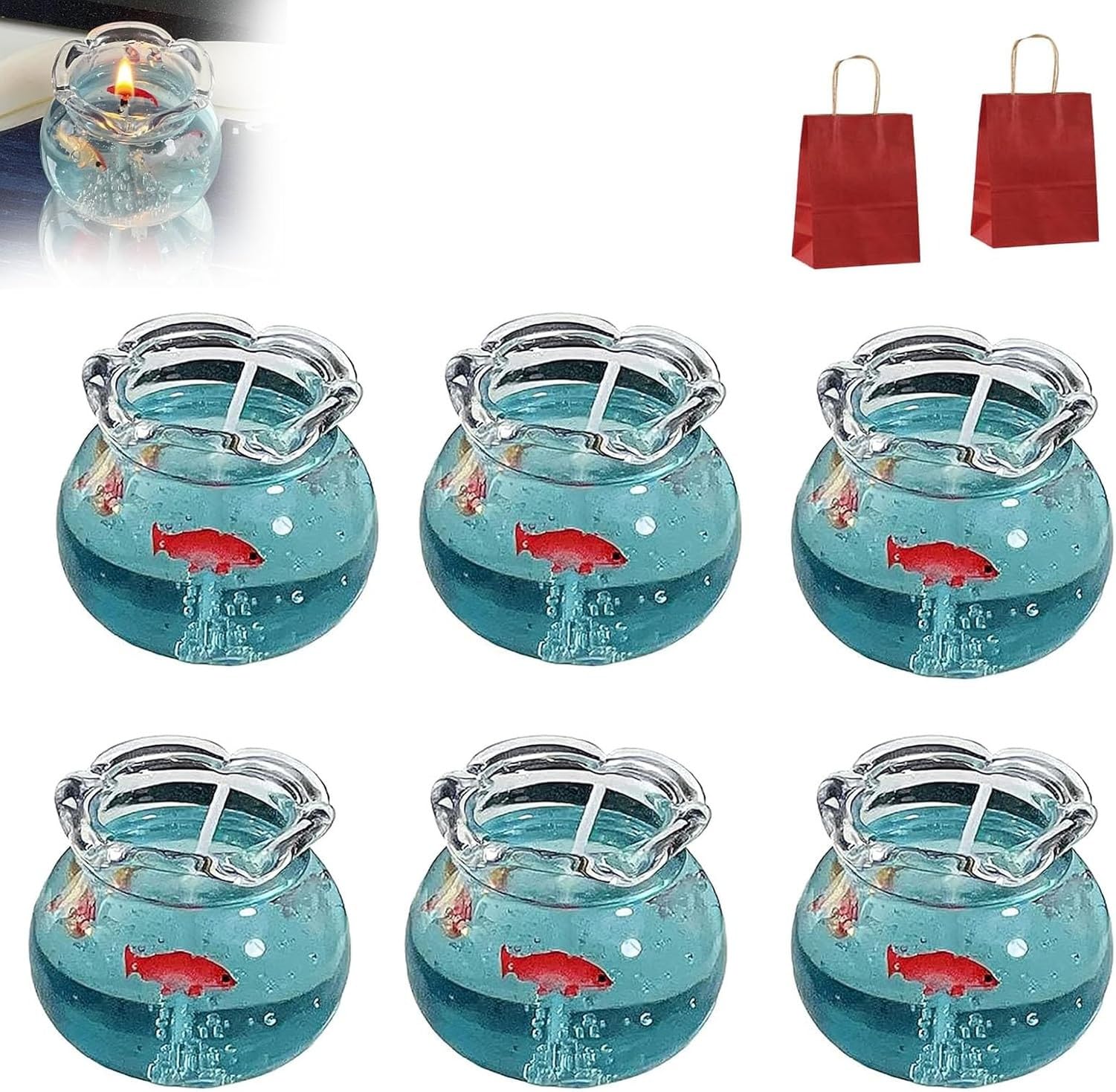 KGAIXN Mini Fish Bowl Scented Candle with Bubbles, Novelty Fishes Candle for Bedroom Desk Home Decor, Fun Bubble Fish Tank Candle for Cozy Room, Party Favors, Trendy D, 6pcs
