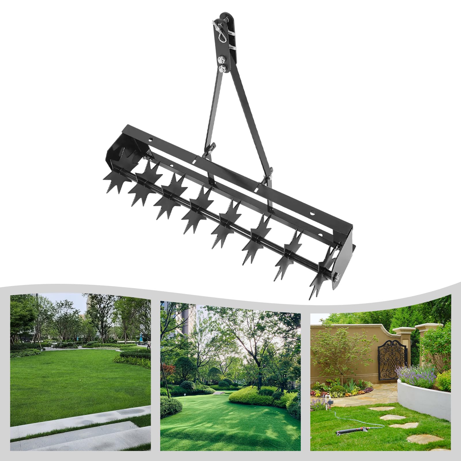 Rasenbelüfter-Werkzeug, 81 cm, Belüfter, Rasenwerkzeug Grasabschlepp, hinter Belüfter, Werkzeugrolle mit 8 Stern-Spikes für Garten, Gras, Terrasse, Hof