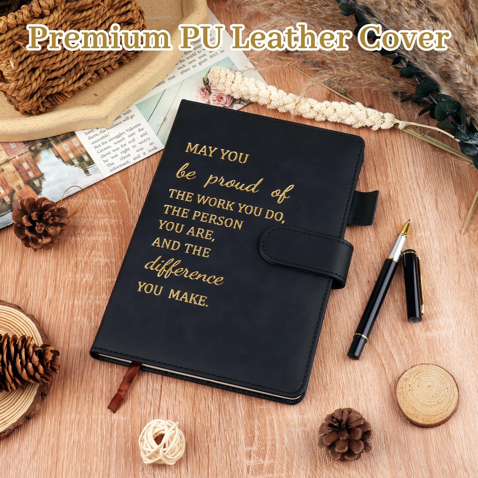 Hopton Inspirational Notebook, PU Leather Notebook and Pen Set, Employee Appreciation Gifts - Image 4