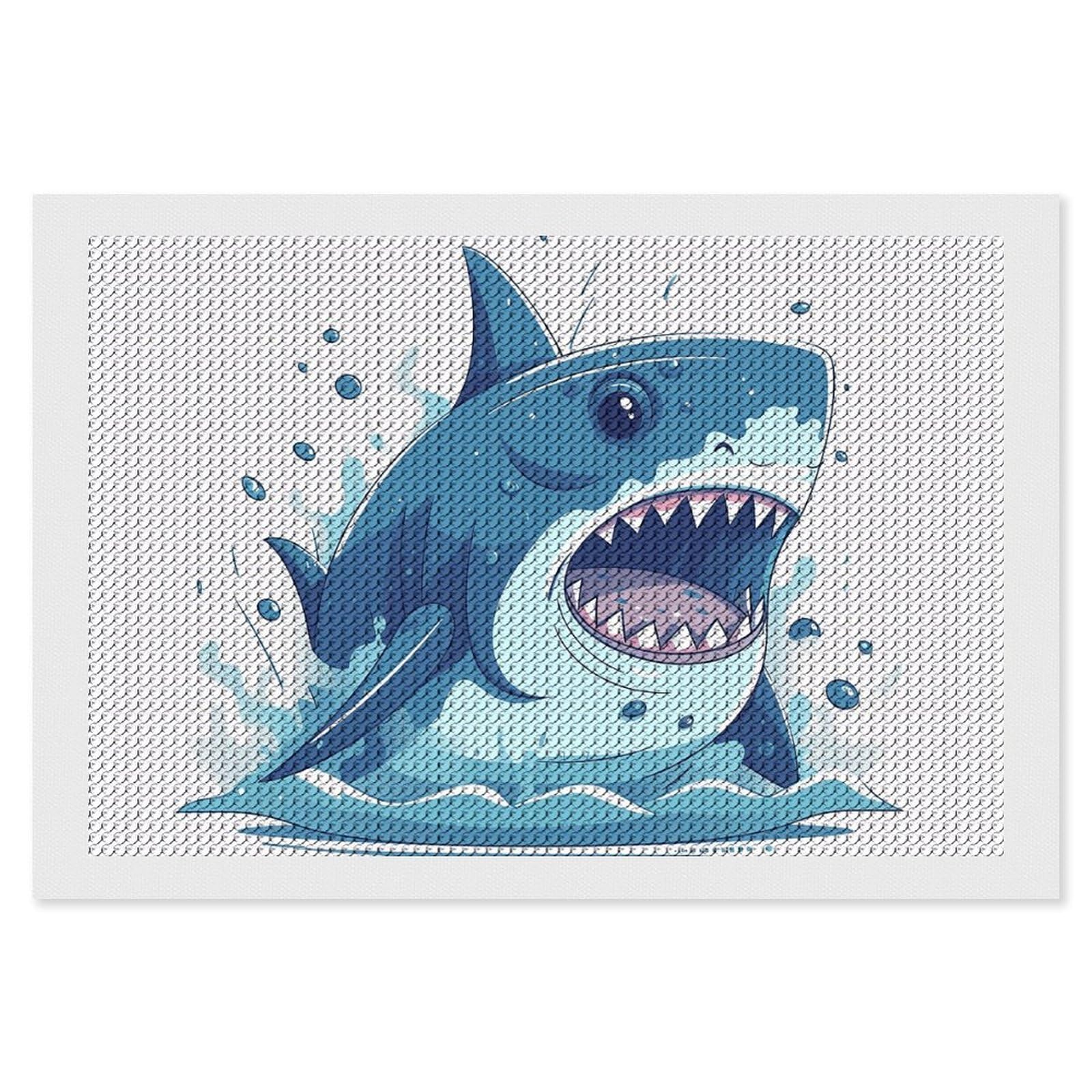 Cartoon Shark Diamond Painting Kits for Adults, DIY 5D Diamond Painting Kits for Beginners, Round Full Drill Diamond Dots Paintings, Diamonds Pictures Gem Art for Crafts Home Decor 8"x12"