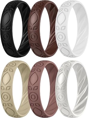 ThunderFit Silicone Wedding Bands for Women, Inner Arc Breathable Rubber Engagement Rings 5.5 mm Wide 1.8 mm Thick - 1/4/6/8/10 Variety Multipack