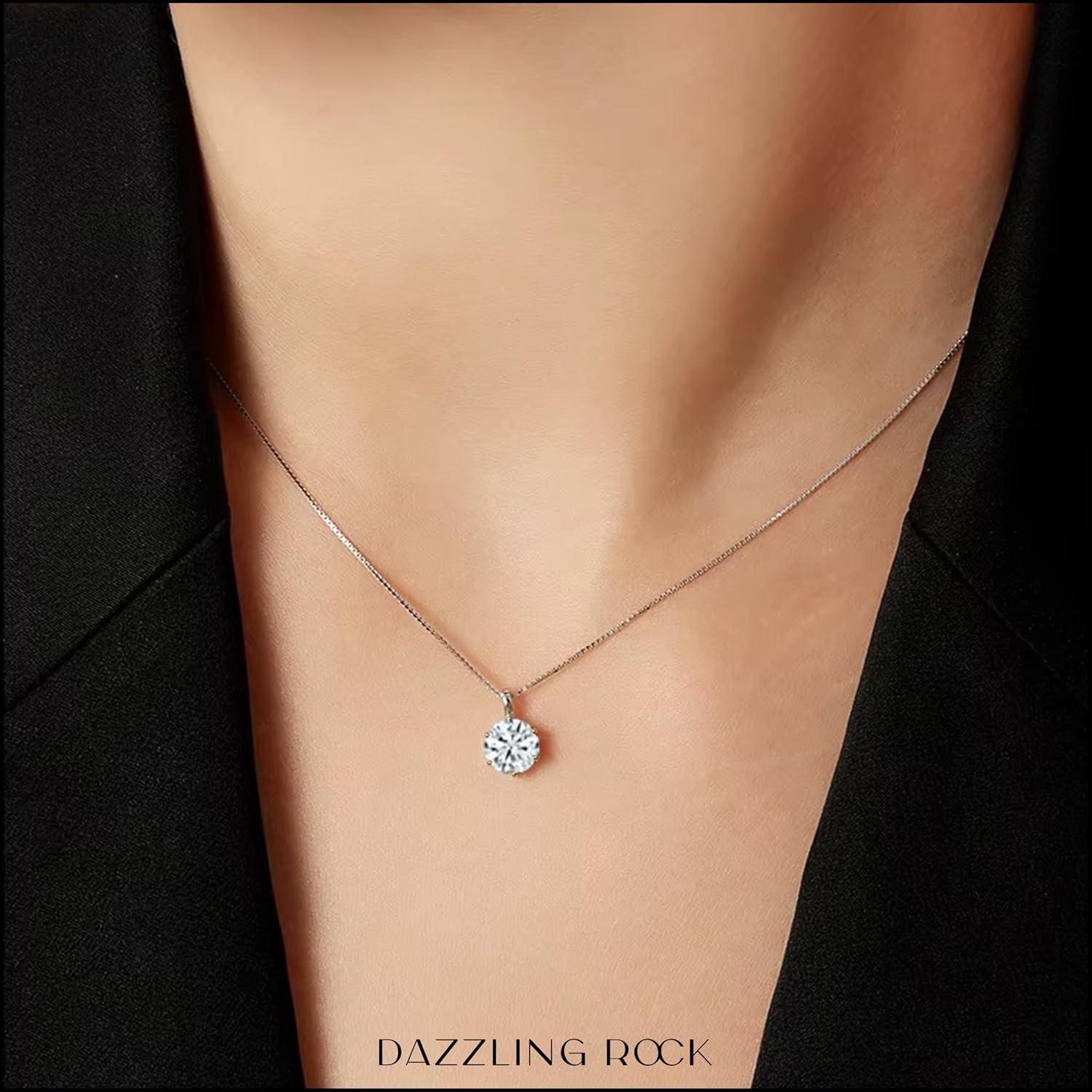 Dazzlingrock Collection GRA Certified D Color VVS1 1.00 Carat Round Moissanite Classic Solitaire Pendant Necklace with 18 inch Silver Chain for Her in 925 Sterling Silver - Image 2