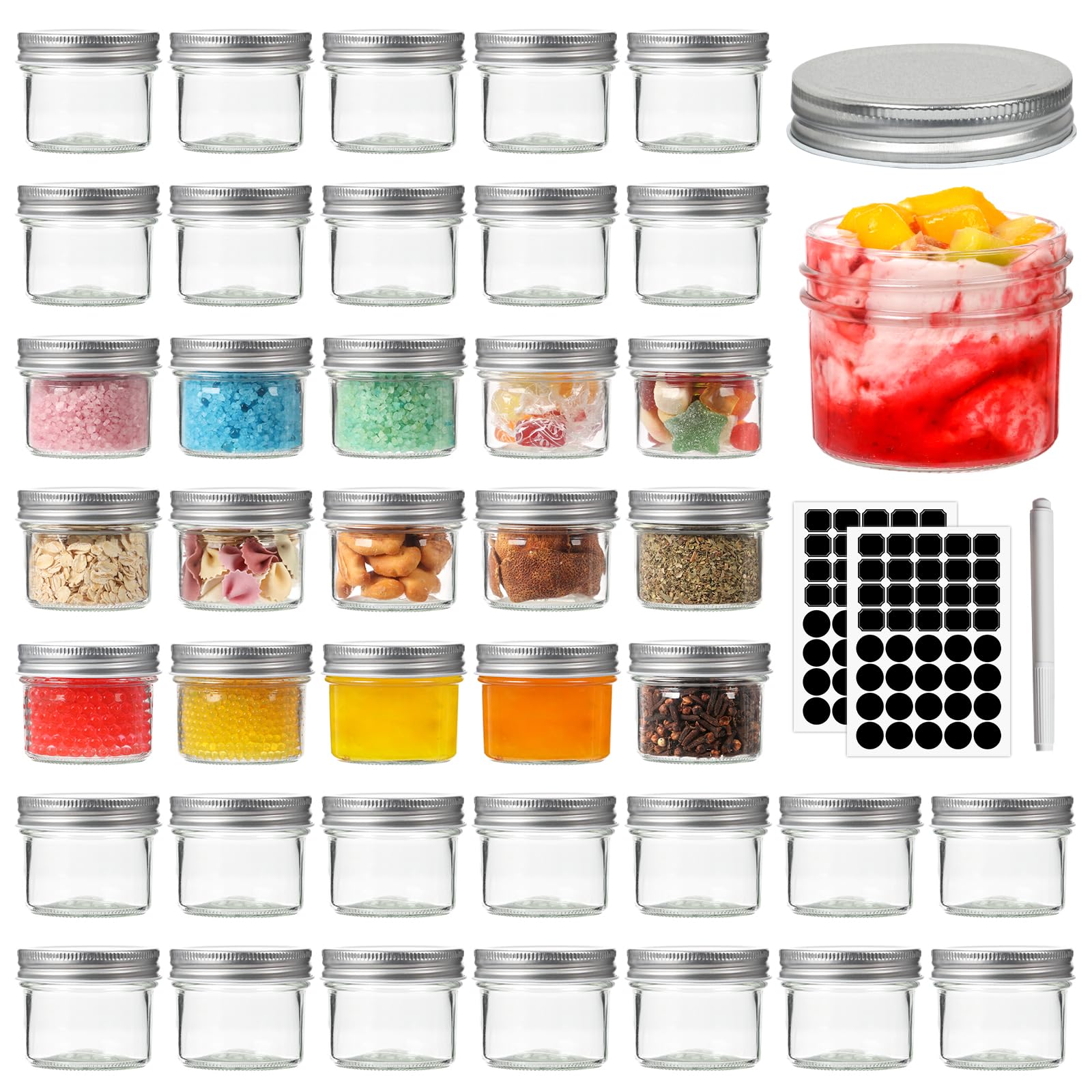 Homerove 4 oz Mason Jars with Silver Lids, Pack of 40 Regular Mouth Glass Canning Jars for Jam, Honey, Wedding Favors, Shower Favors, Spice