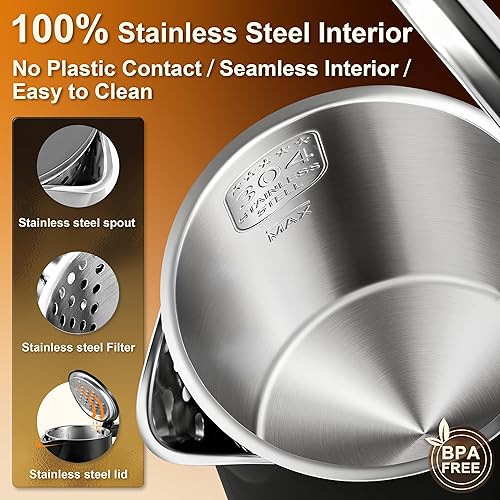 Miniatura 5 de Dezin Hervidor eléctrico hervidor de viaje portátil de 08 L con construcción de doble pared hervidor eléctrico de acero inoxidable para viajes de