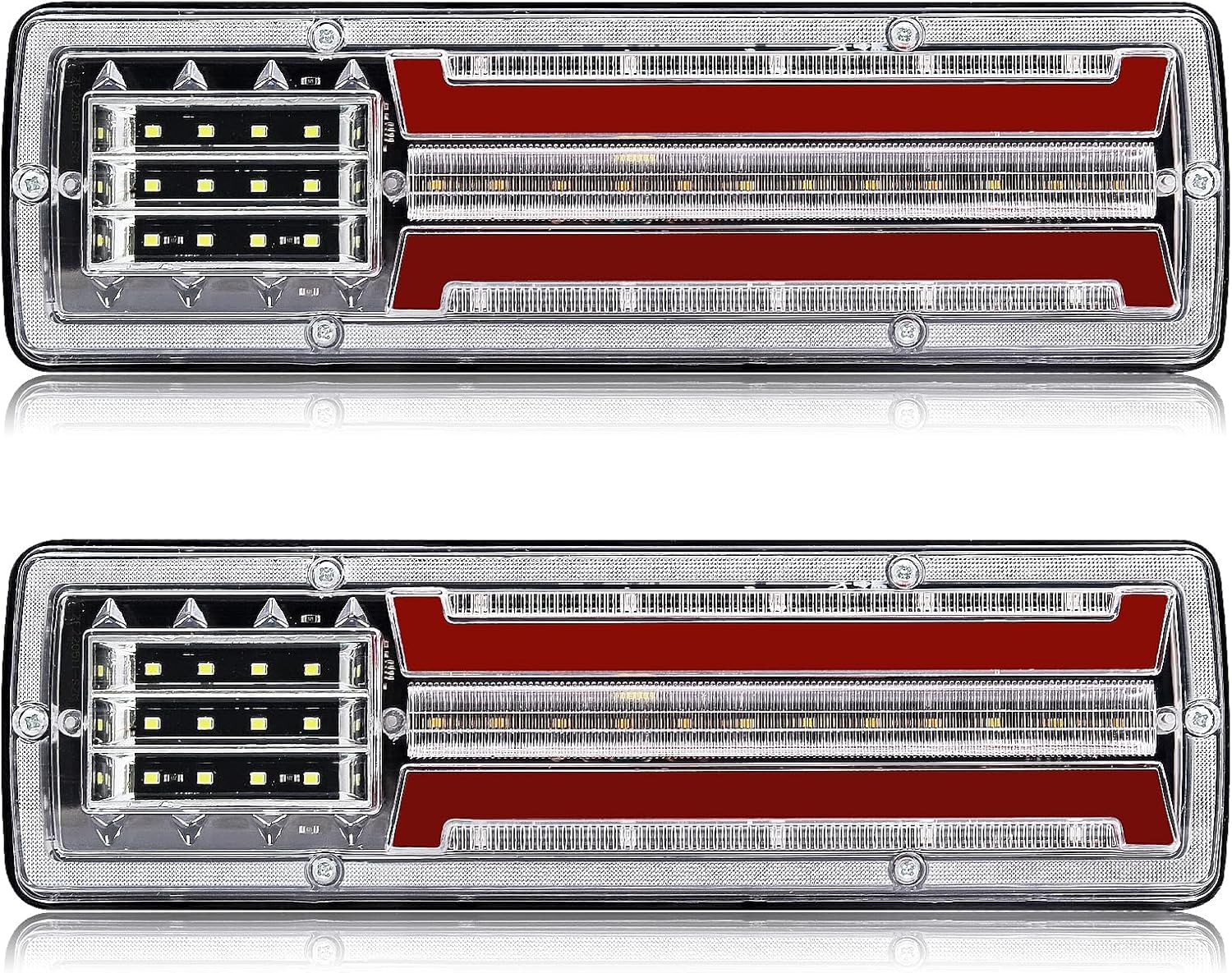 Biqing 2PCS Fanali Rimorchio 24V,Luci Posteriori a LED per Rimorchio,62-LED Fanali Posteriori per Camion,Indicatore di Direzione Dinamico Lampada per Camion Camper Caravan