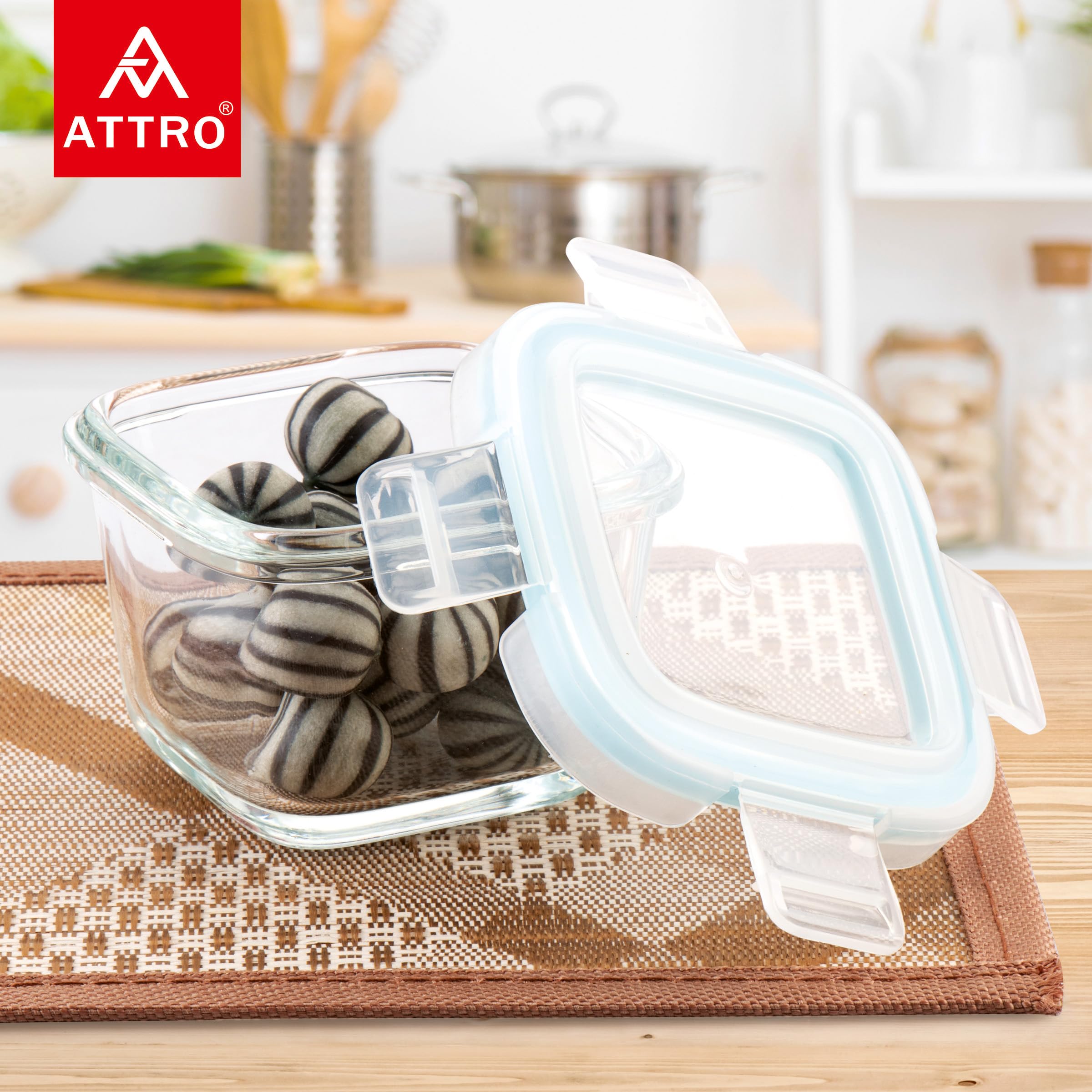 ATTRO Glassox borosilicate Mini Square Glass food container with lock lid Small Food Container Air-Tight Leak-proof Bpa-Free Food Grade- 160ml Set of 2 — Amazon image 7