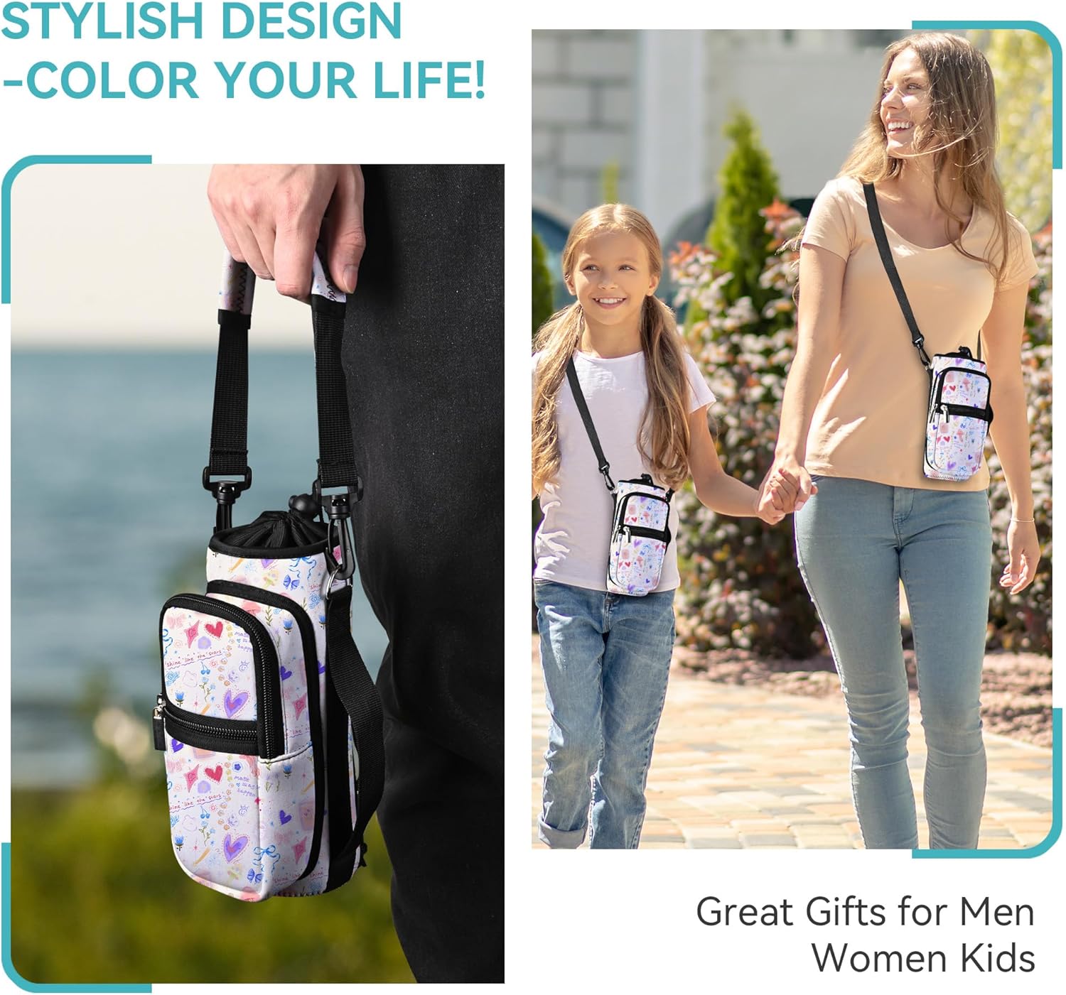 AUPET Water Bottle Sling Bag Sleeve Holder Carrier 25/32/40/64 oz,Insulated Crossbody Water Bottle Case Cover with Strap and Pockets for Men/Women Walking Hiking - Image 5