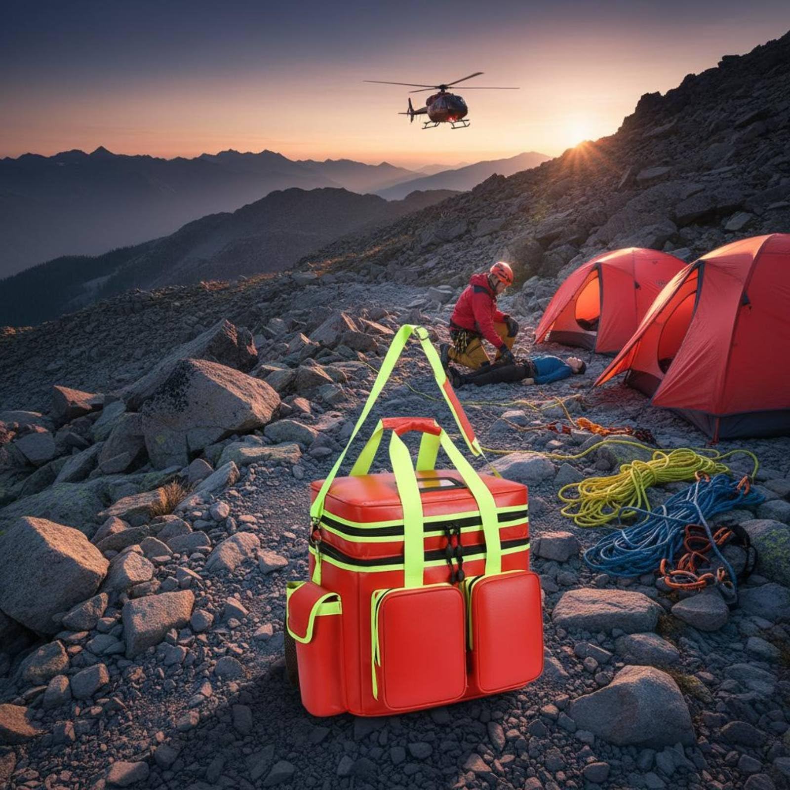 Zaino Ambulanza Trasporto Comodo Zaino Medico Impermeabile Tessuto Oxford Borsa Soccorso Grande per Soccorritori, Rosso