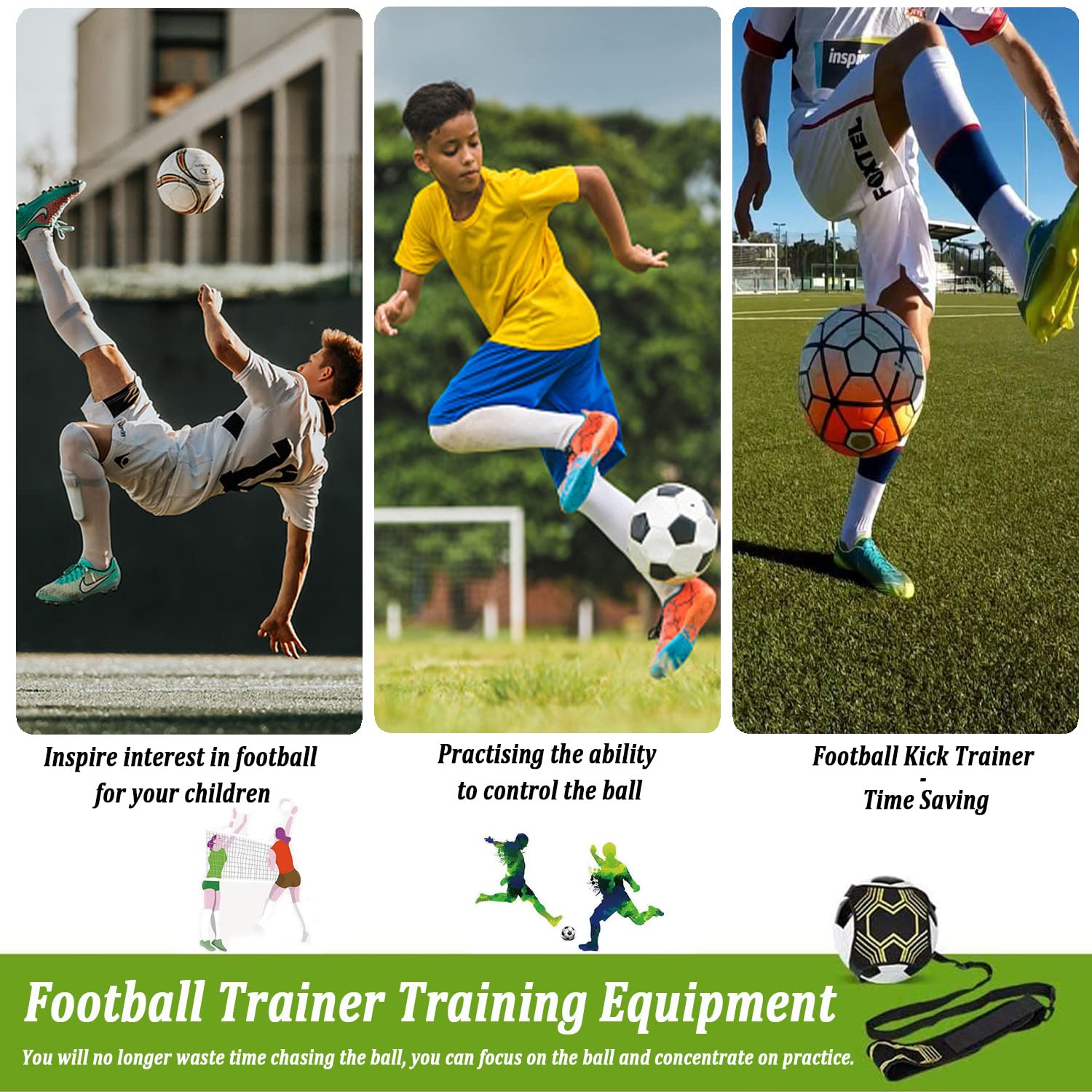 Favuit Trainer da Calcio, Cintura da Allenamento da Calcio Regolabile Banda Elastica per L’Allenamento Individuale Bambini Adulti Soccer Bungee Trainer per Pallone da Calcio di Taglia 3 4 5