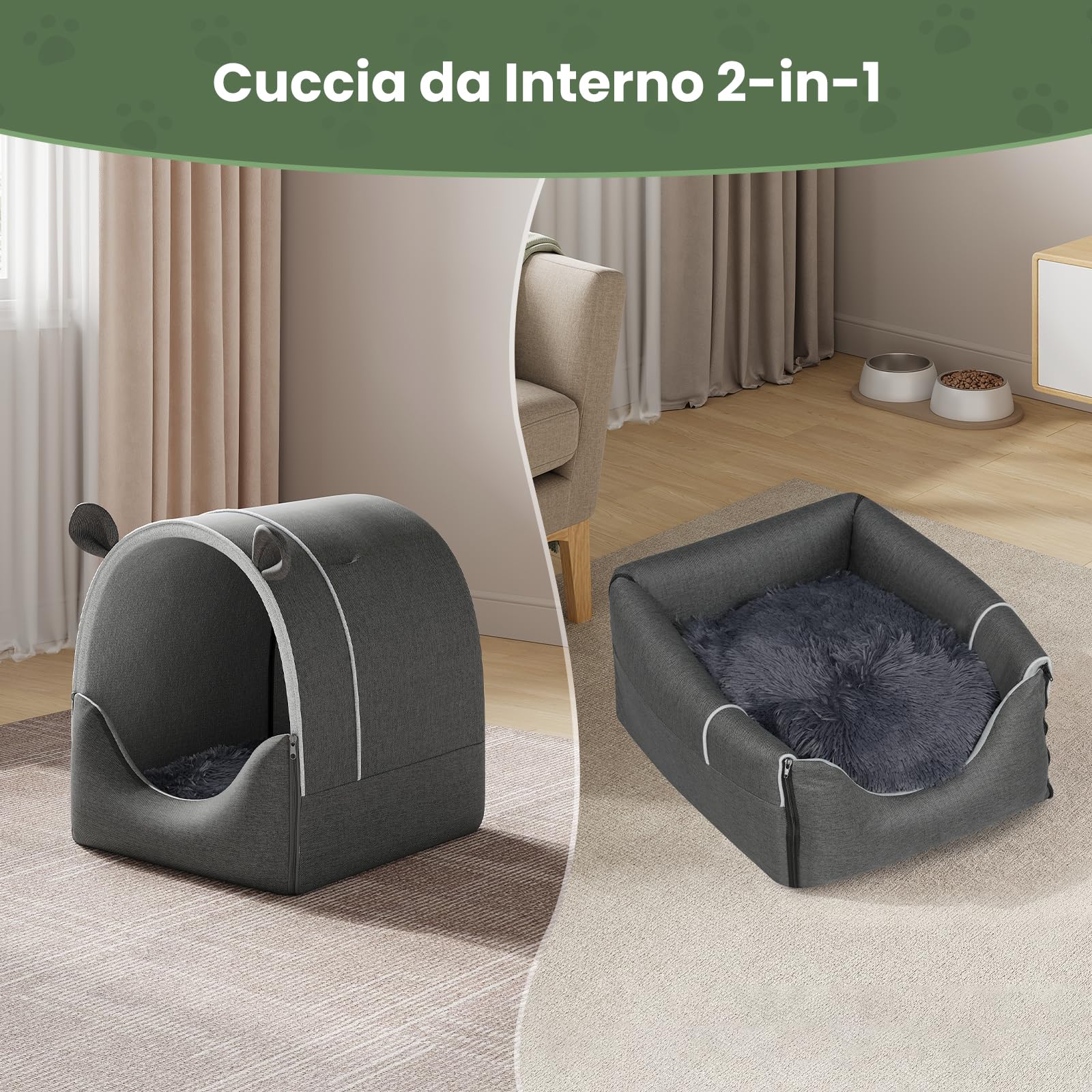 EUGAD Cuccia per Gatti Cani, Grande Casetta per Animali Domestici | 65x55x60cm, per Cani di Media Grande,Cuscino Rimovibile,Impermeabile,Resistente alle Intemperie per Animali Randagi