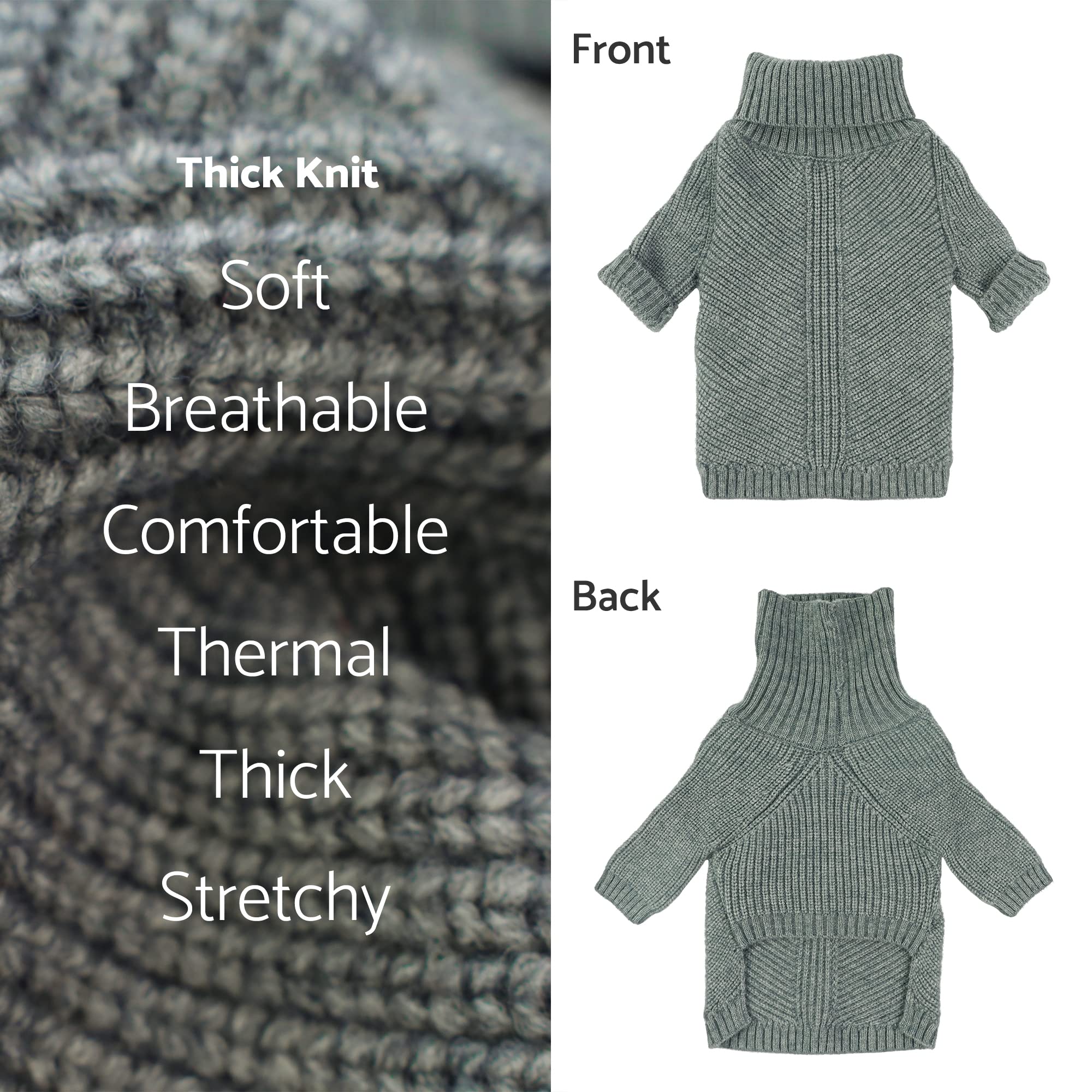 Fitwarm Pull à col roulé pour chien, manteau thermique en tricot pour animal de compagnie, vêtements d'hiver pour petit chien, vêtement pour chat, gris chiné, taille XXL