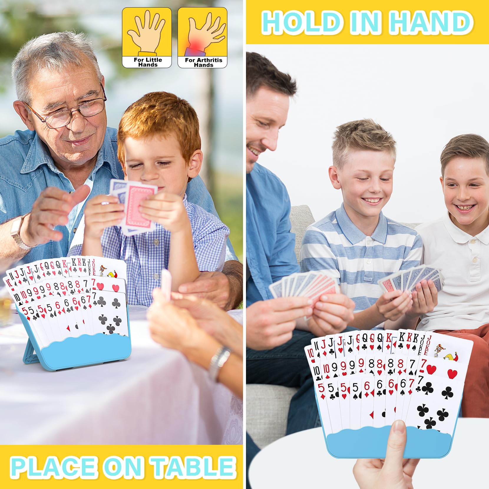 Tenyond Card Holders for Playing Cards - 4 Pack Playing Card Holder with Foldable Stand for Easy Storage and Travel Games, for Seniors, Little Hands, or Arthritis Hands, UNO, Poker