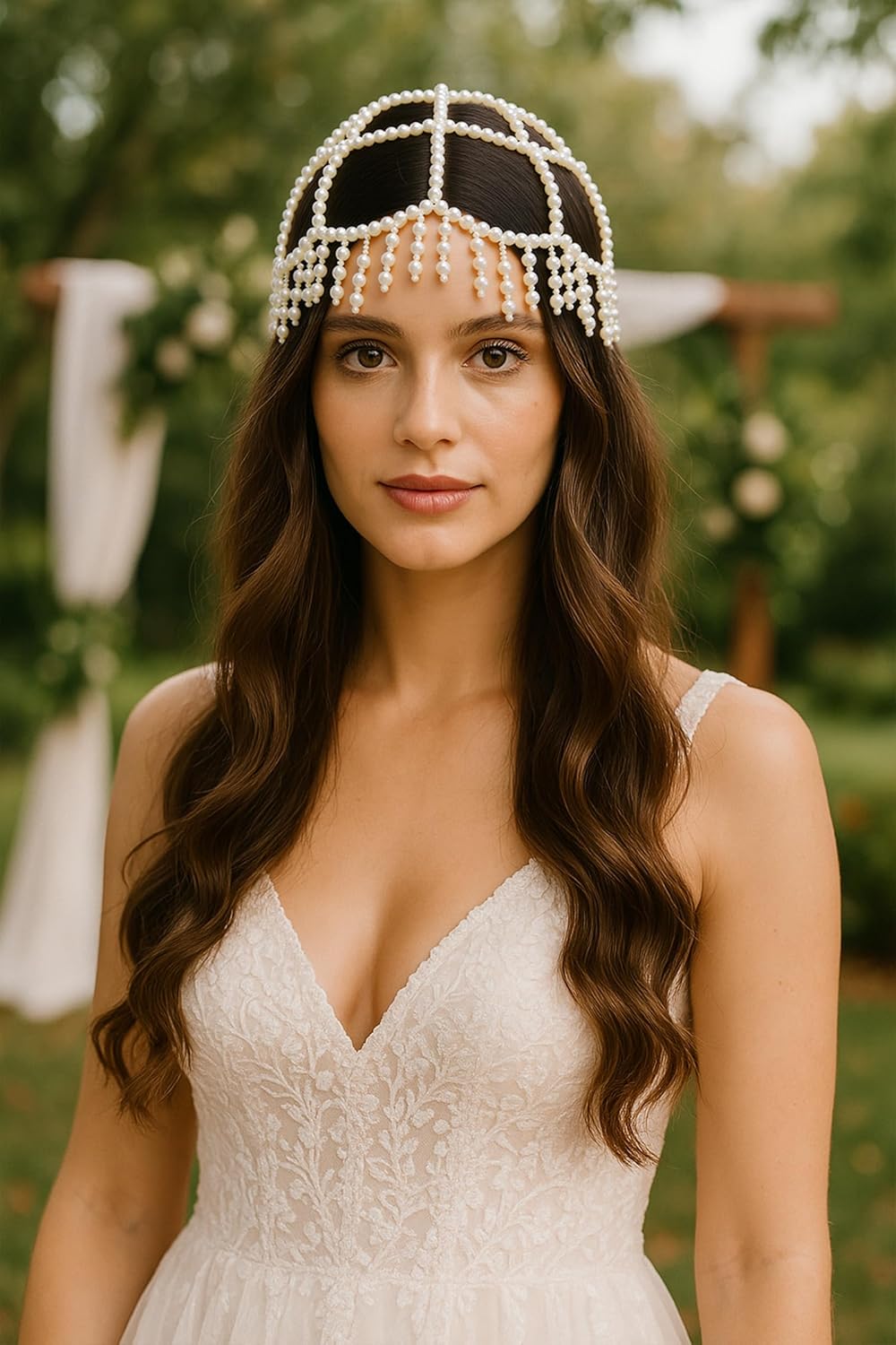 BABEYOND 1920s Pearl Flapper Cap Headpiece Roaring 20s Gatsby Pearl Head Chain Wedding - Image 3