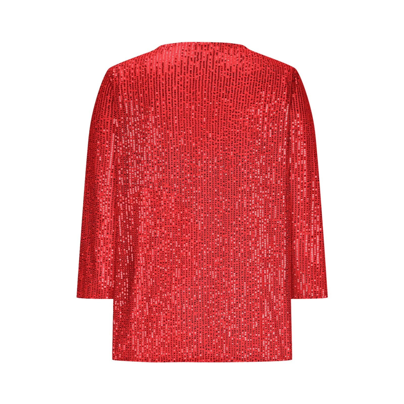 KHIRVWL Top Donna Casual a Stampa Brillante Scollo Tondo Maniche 3/4 Magliette Sparkly Curvy Manica a Campana Sequin Camicia Glitter Nera Capodanno Maglie Brillantini Sera Top Cerimonia Camicette