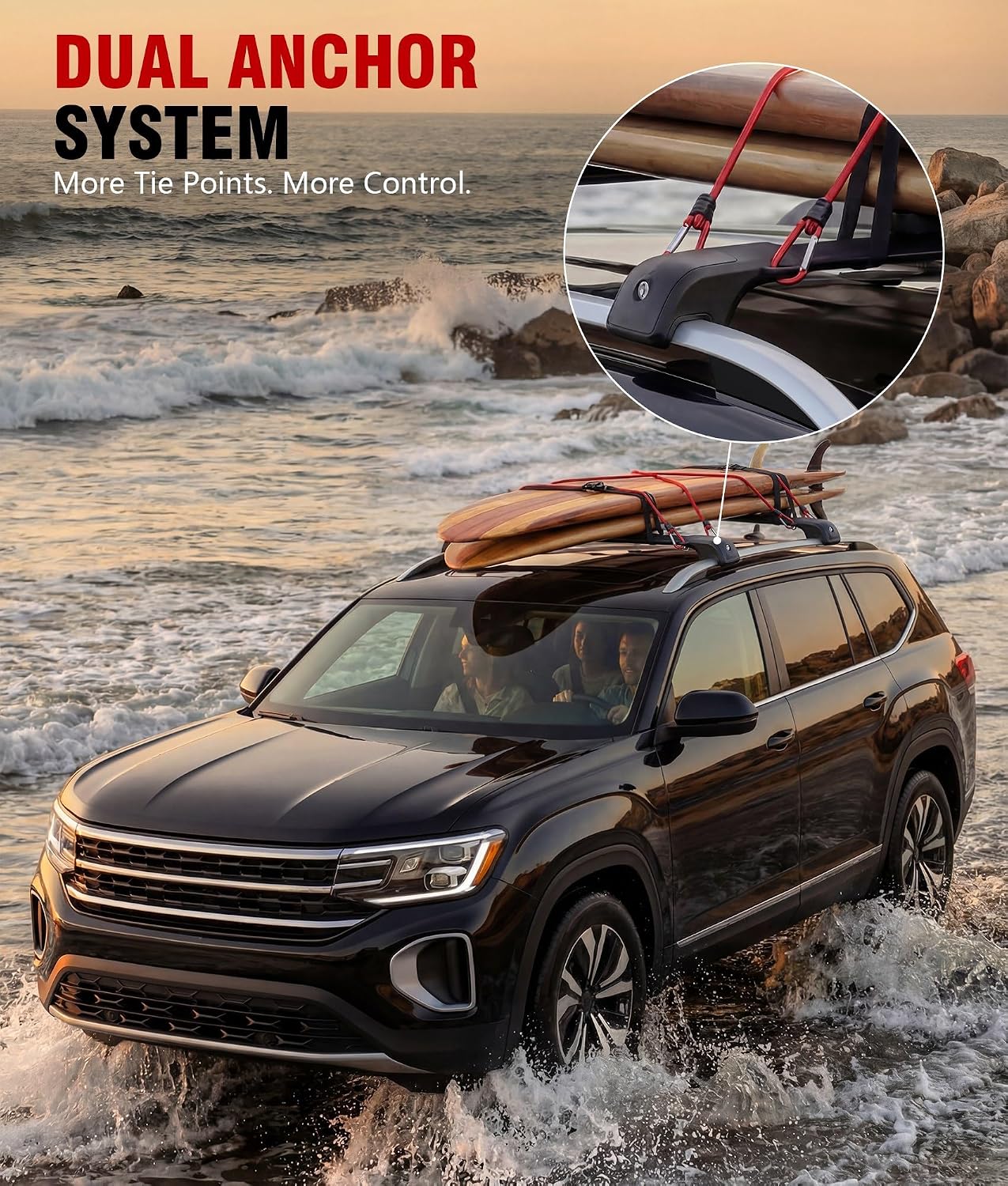 Roof Rack Cross Bars for VW Volkswagen Atlas Raised Rails, 330 lbs Heavy Duty Aluminum Crossbars, Lockable Low Noise Cargo Carrier, Fit 2017-2026