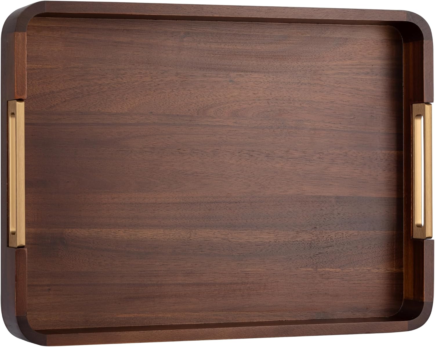 Premium 17.5 x 13 Inch Acacia Wood Serving Tray with Metal Handles – Large Ottoman Coffee Table Centerpiece for Bed, Couch & Patio – Rustic Wood Trays Home Decor for Breakfast, Drinks & Gifts