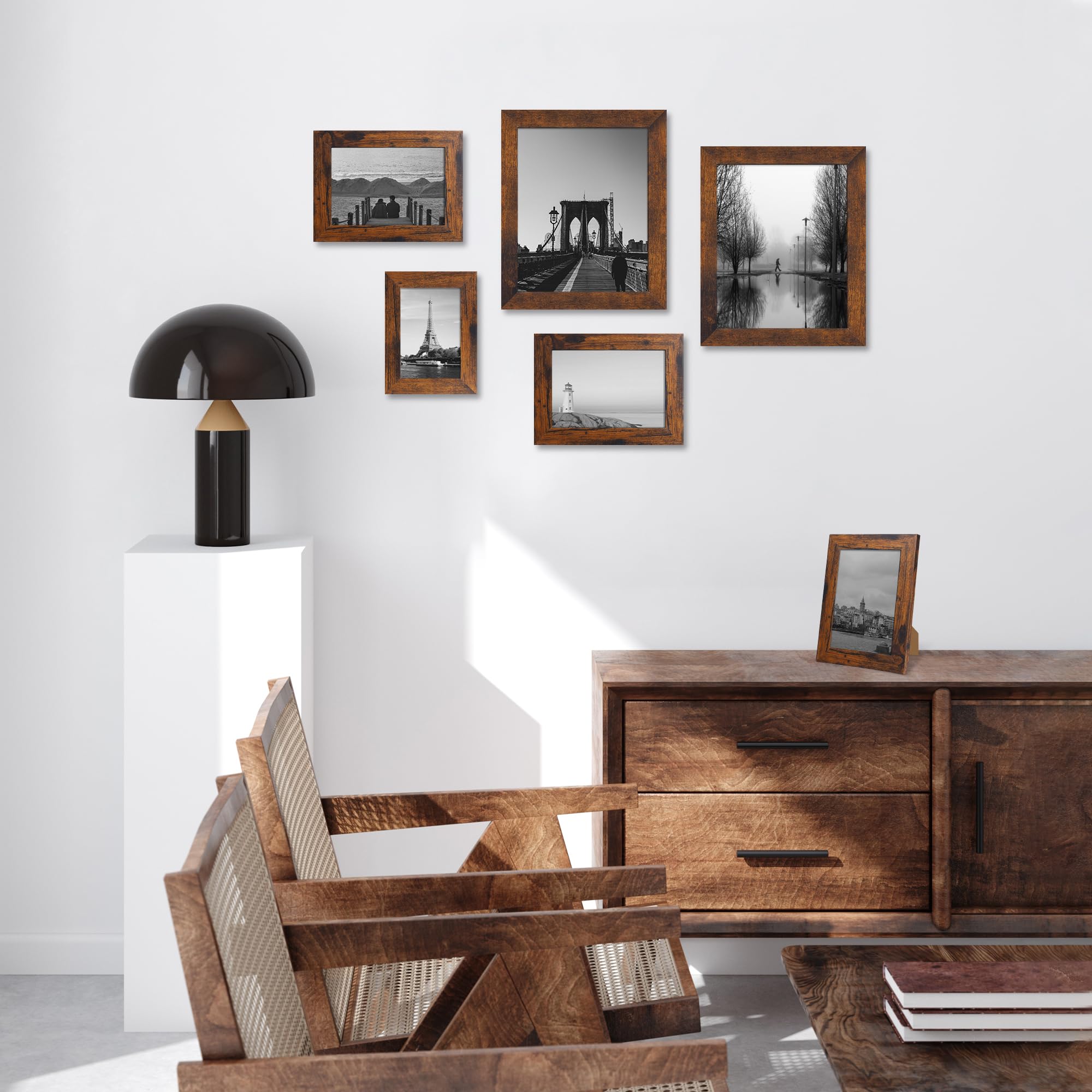 iRahmen 8x10 Picture Frame Set of 4, High Definition Glass 8 x 10 Frame, Wood Rustic Photo Frames for Horizontal or Vertical Display Tabletop and Wall Mounting, Dark Brown