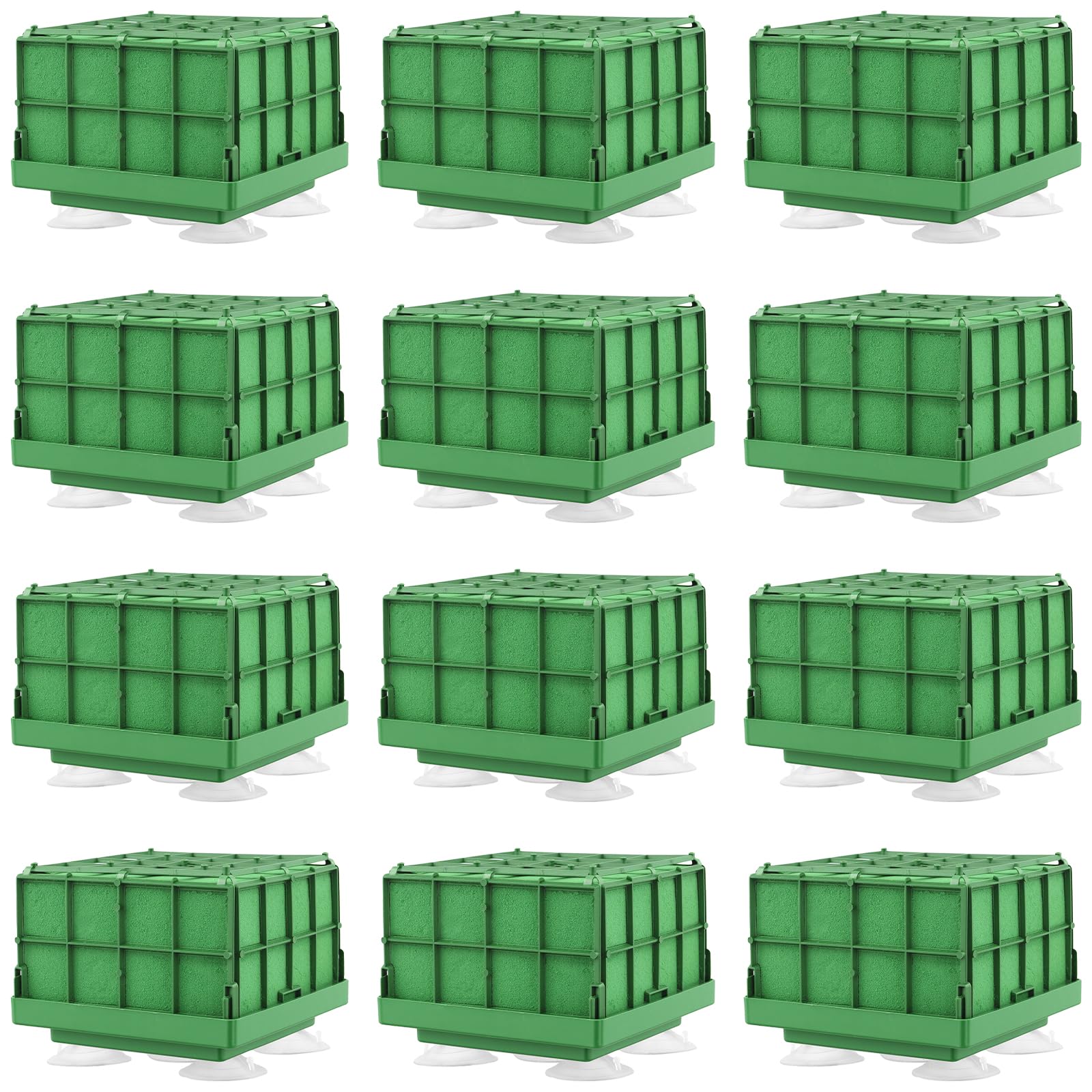 TAICHEUT 12 Pack Square Floral Foam Cages, Floral Foam Blocks with Suction Cups for Fresh Artificial Flowers, Wedding Centerpieces, Home Decor