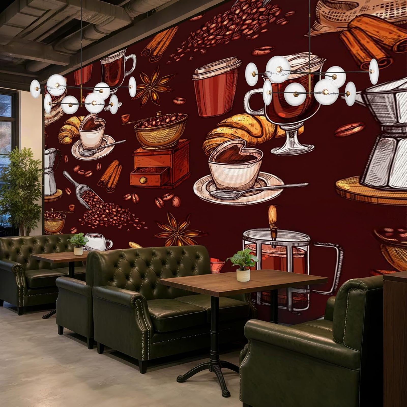 Hgjdjhnf 3D Mural Photo Mural - Wallpaper Coffee House Café Barista Coffee Beans Cinnamon Vintage Modern Living Room Bedroom Kitchen Wall Motif,200Cmx140cm Poster - Wall Sticker - Frameless Picture