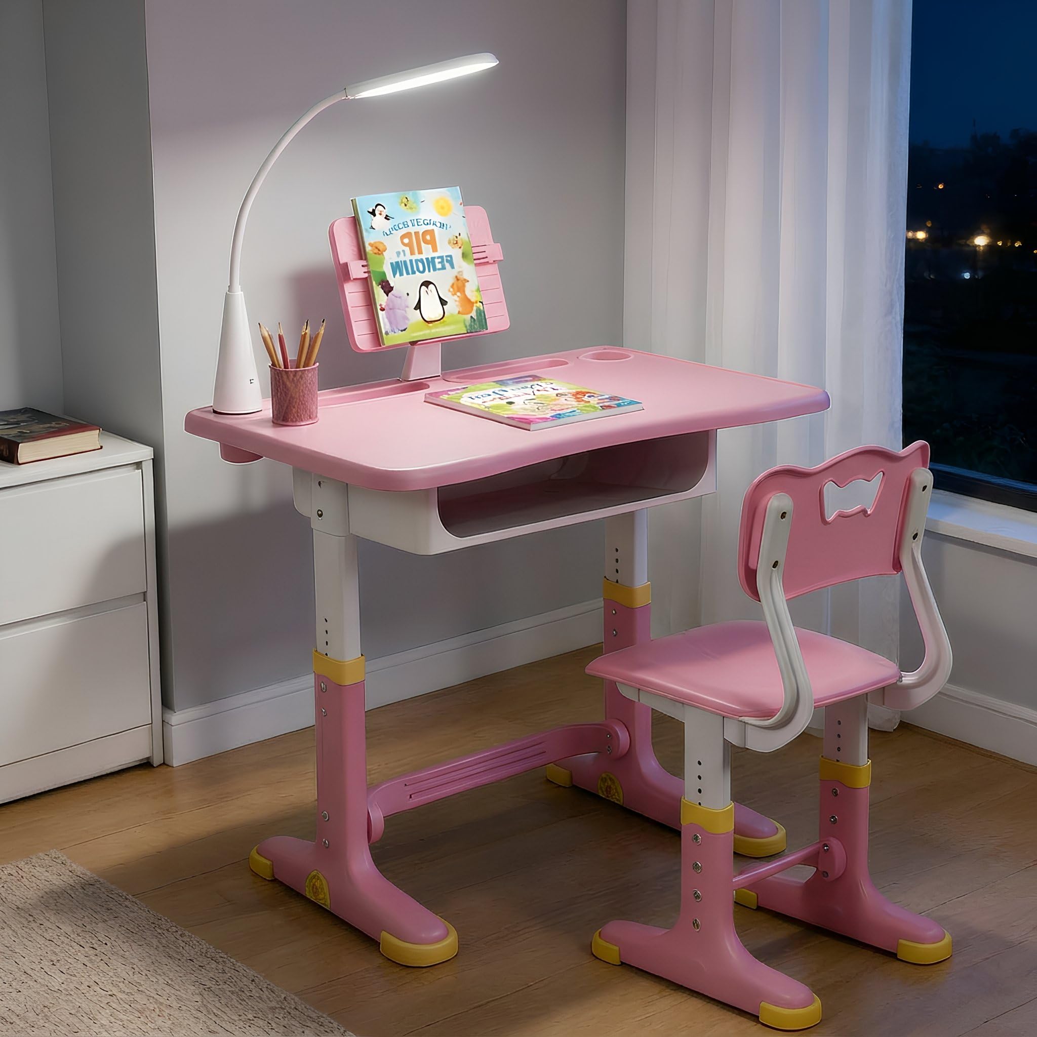StarAndDaisy Study Table for Kids 5-12years Boys Girls, Multi-Functional Study Table for Kids | Adjustable Angle Table with Storage (Pink)