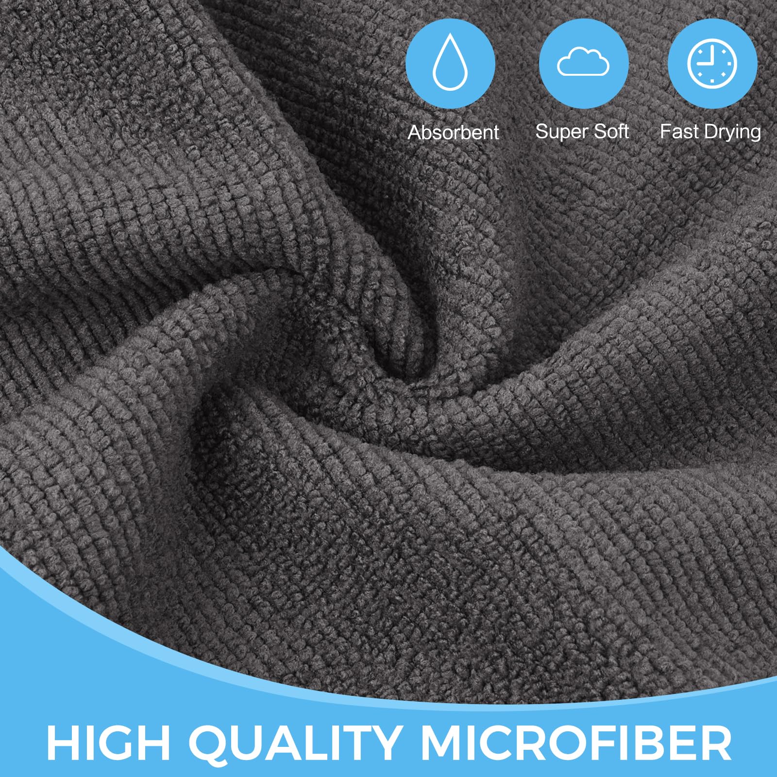 VIVOTE Microfibre Cleaning Cloths, Grey Dish Cloth for Kitchen Super Absorbent Thickened Household Cleaning Cloths - Image 3