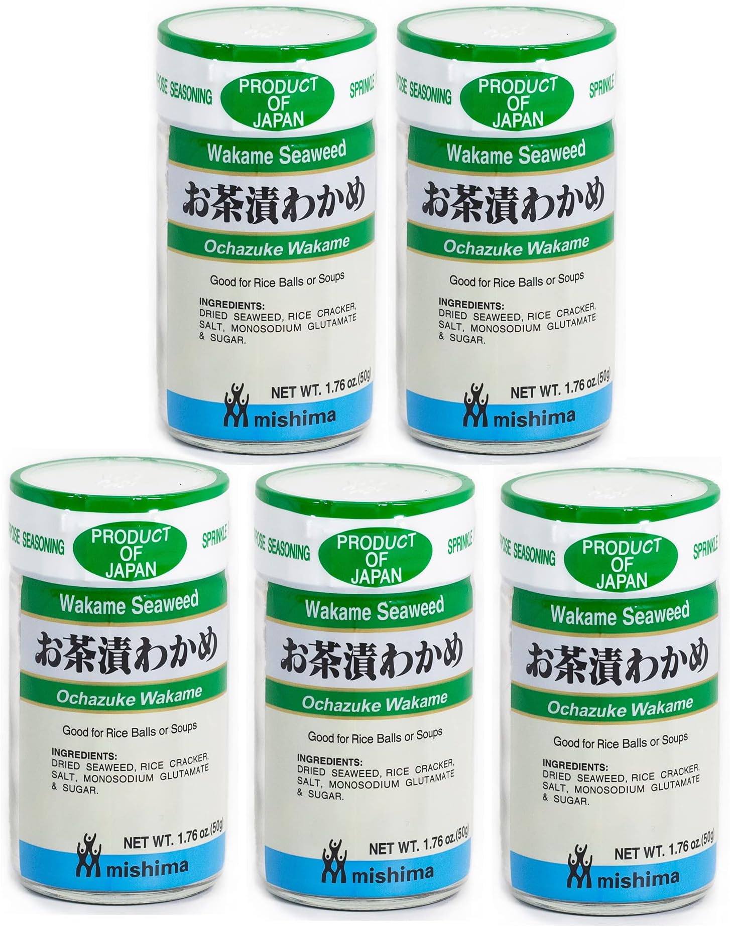 [Mishima] Ochazuke Wakame | Furikake Rice Seasoning | Prepared Seaweed and Sesame | Product of Japan (5-pack)