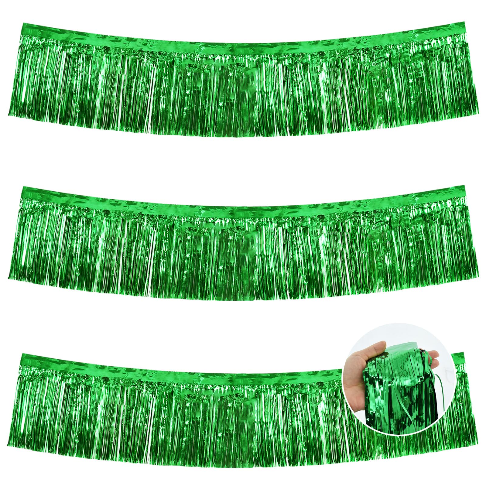 BEISHIDA Green Fringe Garland Banner 3Pack 30ft Wall Tinsel Foil Streamers