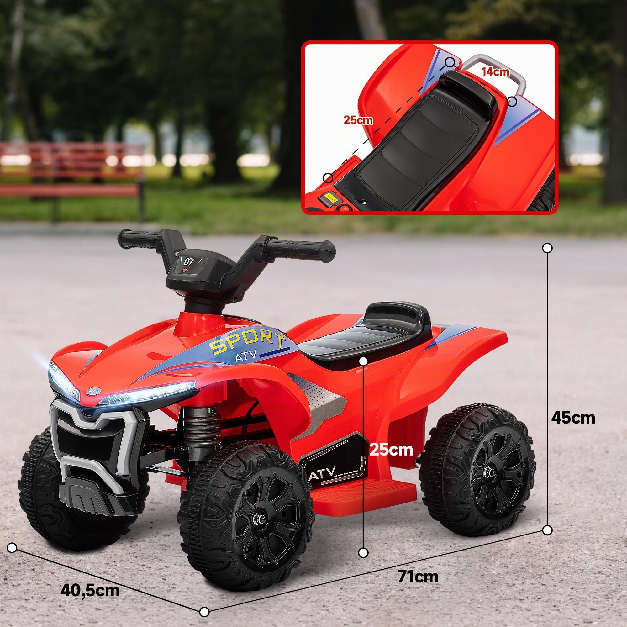 AIYAPLAY Quad Électrique Enfant, 6V 2,5 km/h, Phares, 18-36 Mois, Rouge | Voiture Électrique Enfants, Marche Avant et Arrière, Fonction Musicale