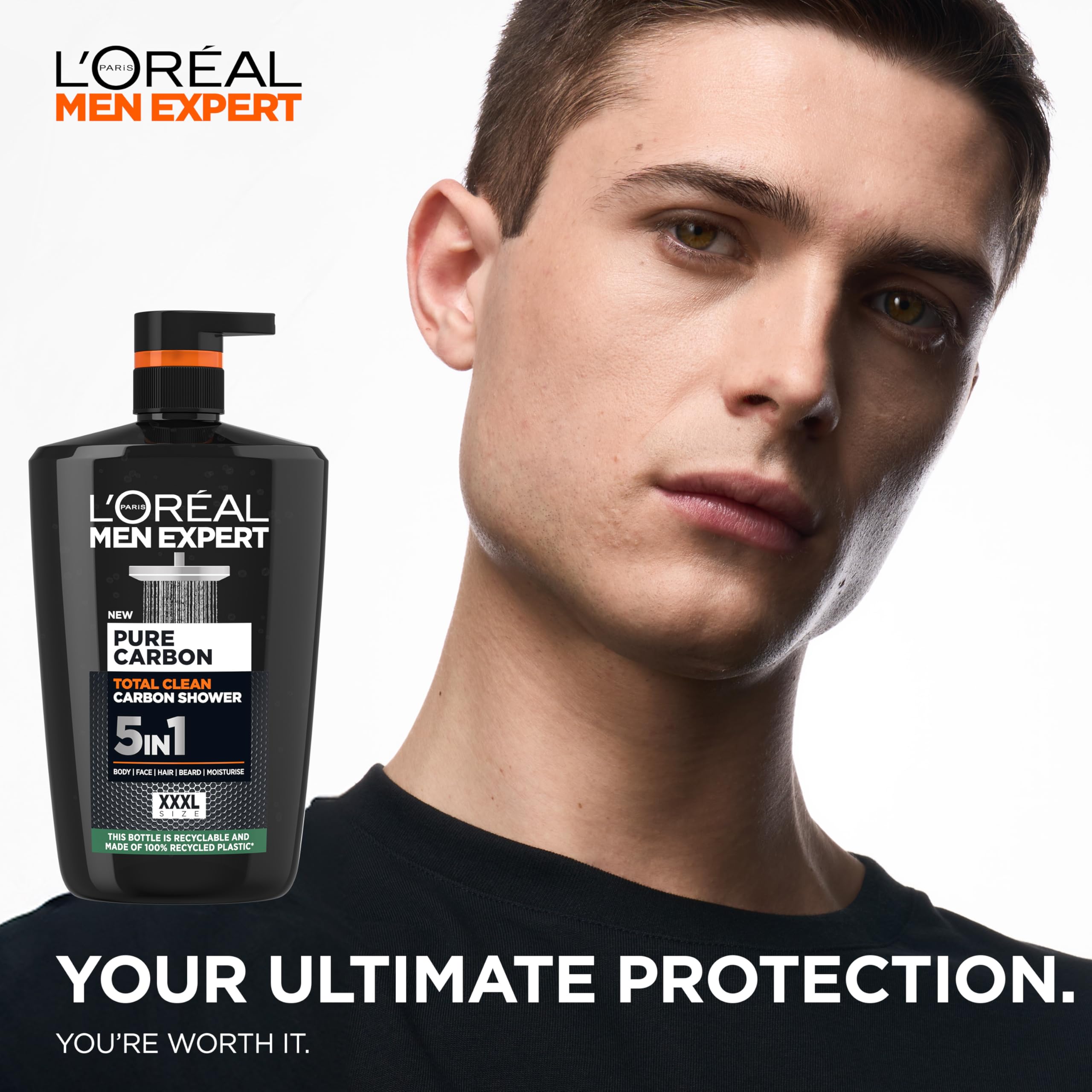 L'Oréal Men Expert, Pure Carbon, 5-in-1 XXL Shower Gel, A Total Action Body, Face, Hair Wash, Shave and Moisturiser Powered By Carbon, Total 5-in-1 Action, Large 1L Pump - 1