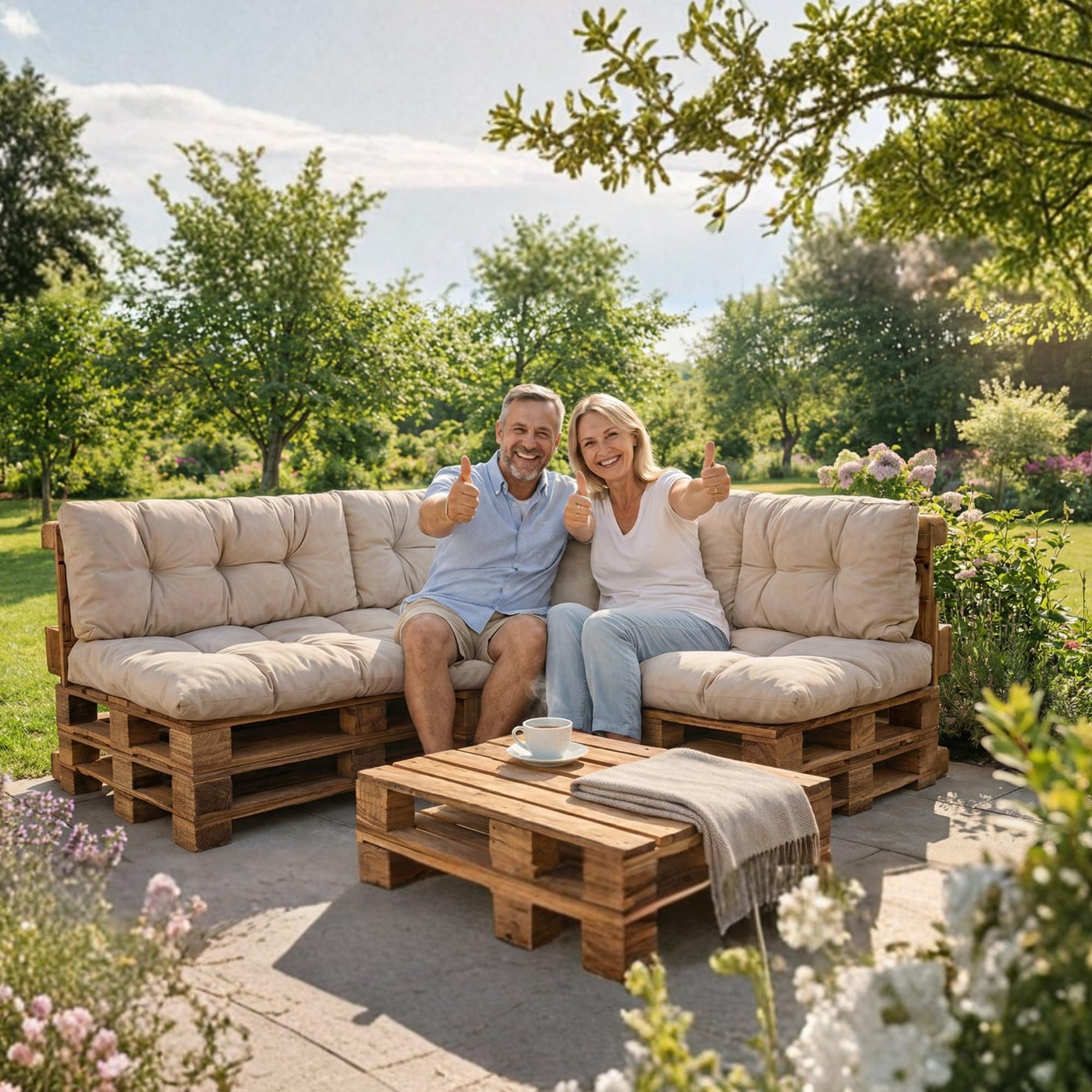 Palettenkissen Outdoor-Kissen Wasserdicht für Palettensofa Palettenmöbel Europaletten - Gartenkissen - 1 x Rückenkissen 120 x 40 cm + 1 x Sitzkissen 120 x 80 cm - Dunkelgrau