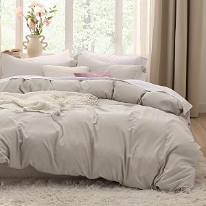 Bedsure Duvet Cover Queen Size - 3 Pieces Prewashed Cotton-Like Extra Soft Bedding Set, Includes 1 Duvet Cover 90x90 Inches with Zipper Closure & 2 Pillow Shams, Linen, Comforter Not Included | Ultra Soft, Relaxed Texture, 90"x90" Breathable Comfort,