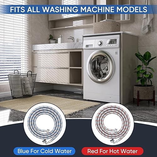 Miniatura 5 de TICONN Juego de 2 mangueras para lavadora, mangueras de lavadora trenzadas de acero inoxidable a prueba de estallidos con codo de 90 grados, rosca