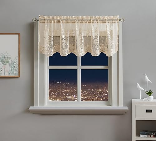 Miniatura 11 de Warm Home Designs Paquete de 3 piezas de cortinas blancas para ventana de cocina con temática de manzana, incluye 2 cortinas de 36 pulgadas y cenefa