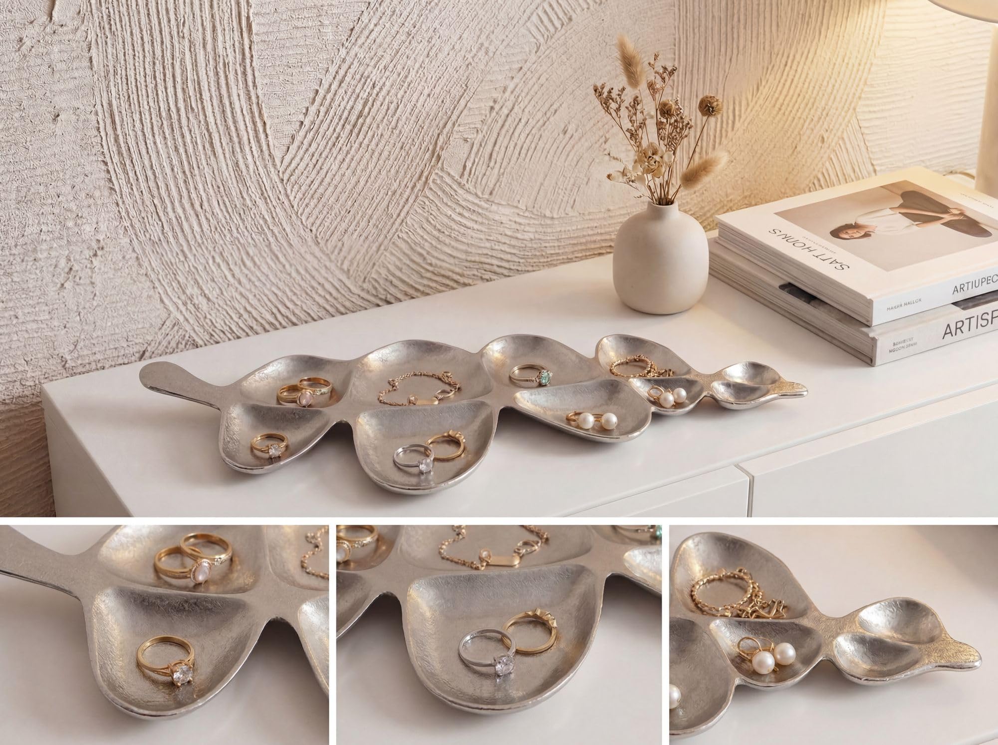 WOHNLING Misa Dekoracyjny Kształt Liścia 60,5x17,5x3 cm Aluminium Srebrna