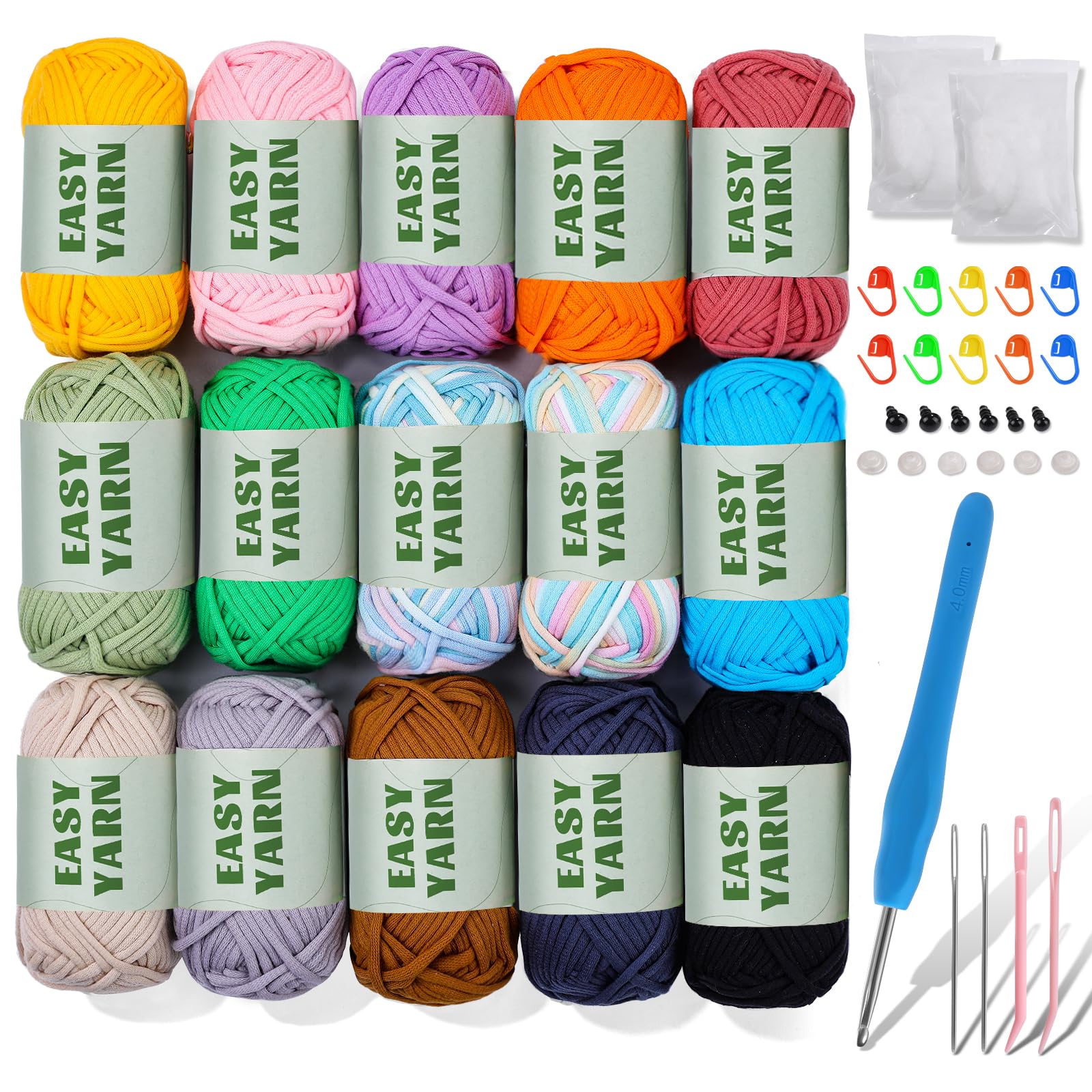 15x50g Crochet Yarn Chunky Yarn for Crochet Easy Cotton Yarn for Crochets with 4mm Hook Easy-to-See Stitches, Stitch Markers