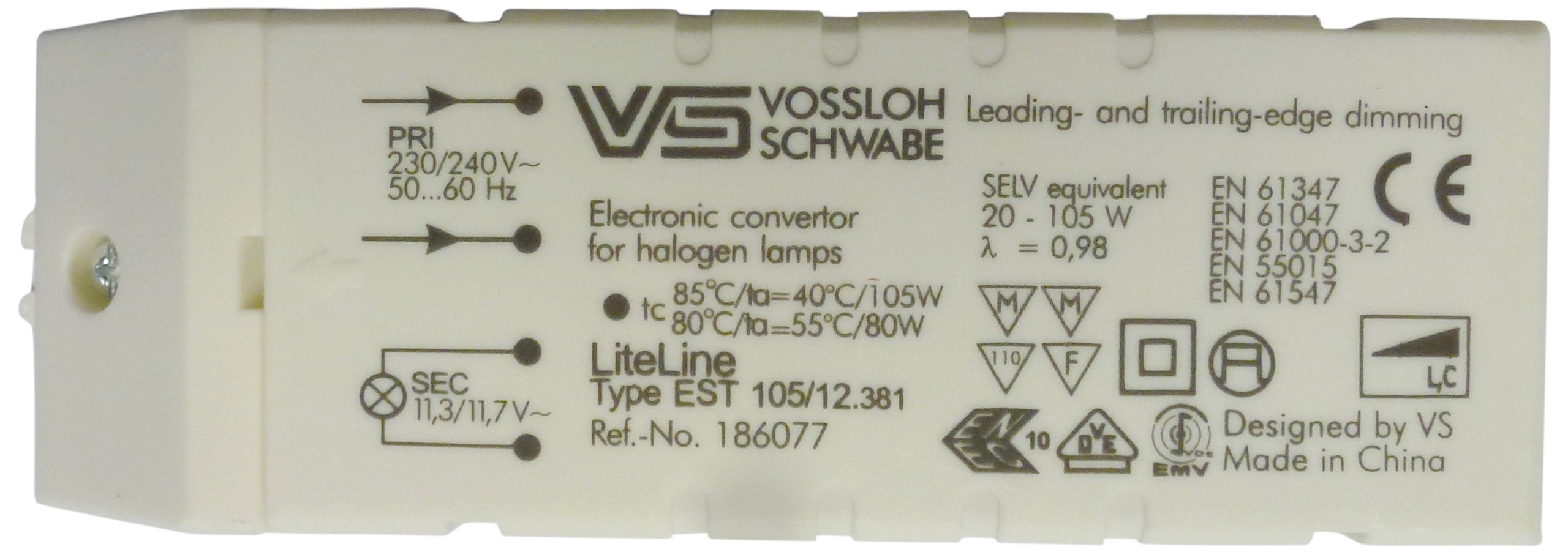 Electraline 70722 Electronic Transformer 60 W 240-12 V, White