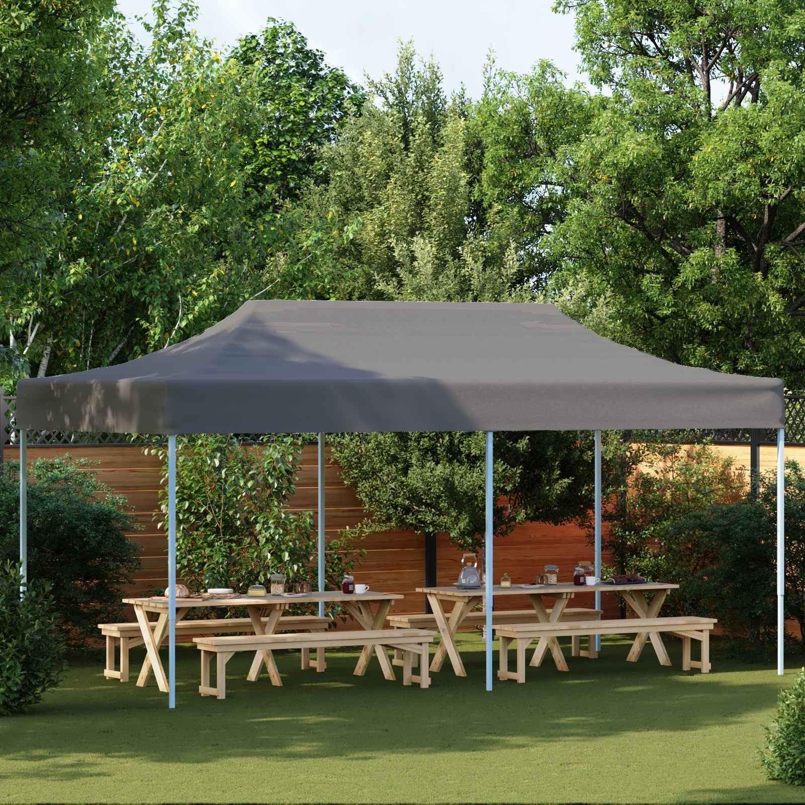 Namiot imprezowy z tkaniny Oxford, antracyt, 291 x 580 x 315 cm, składany z malowaną proszkowo stalową ramą, ochrona przed promieniowaniem UV i deszczem, na imprezy ogrodowe