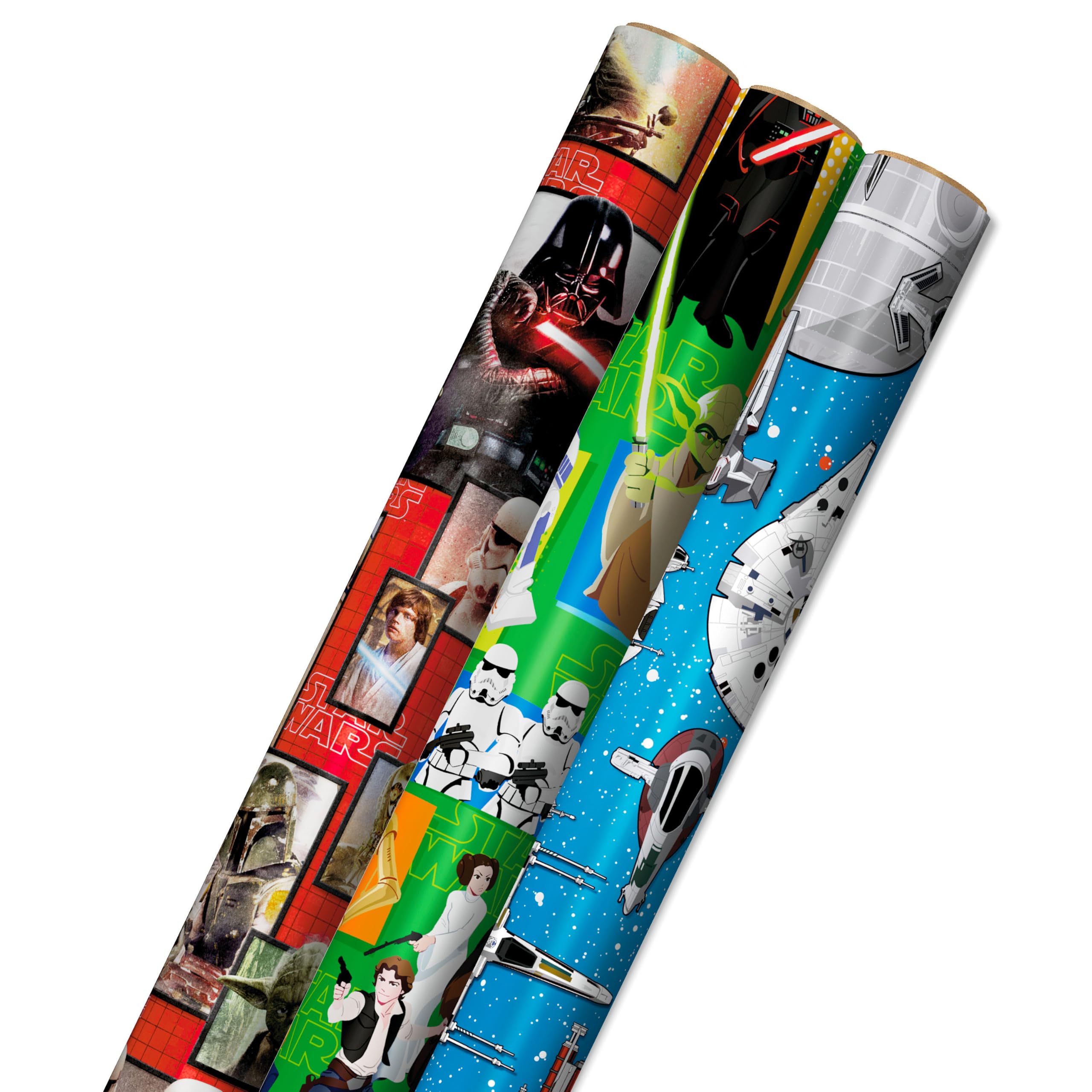 Hallmark 0005EWR2930 Star Wars Lot de 3 rouleaux de papier cadeau Yoda avec lignes de coupe au verso 60 m²