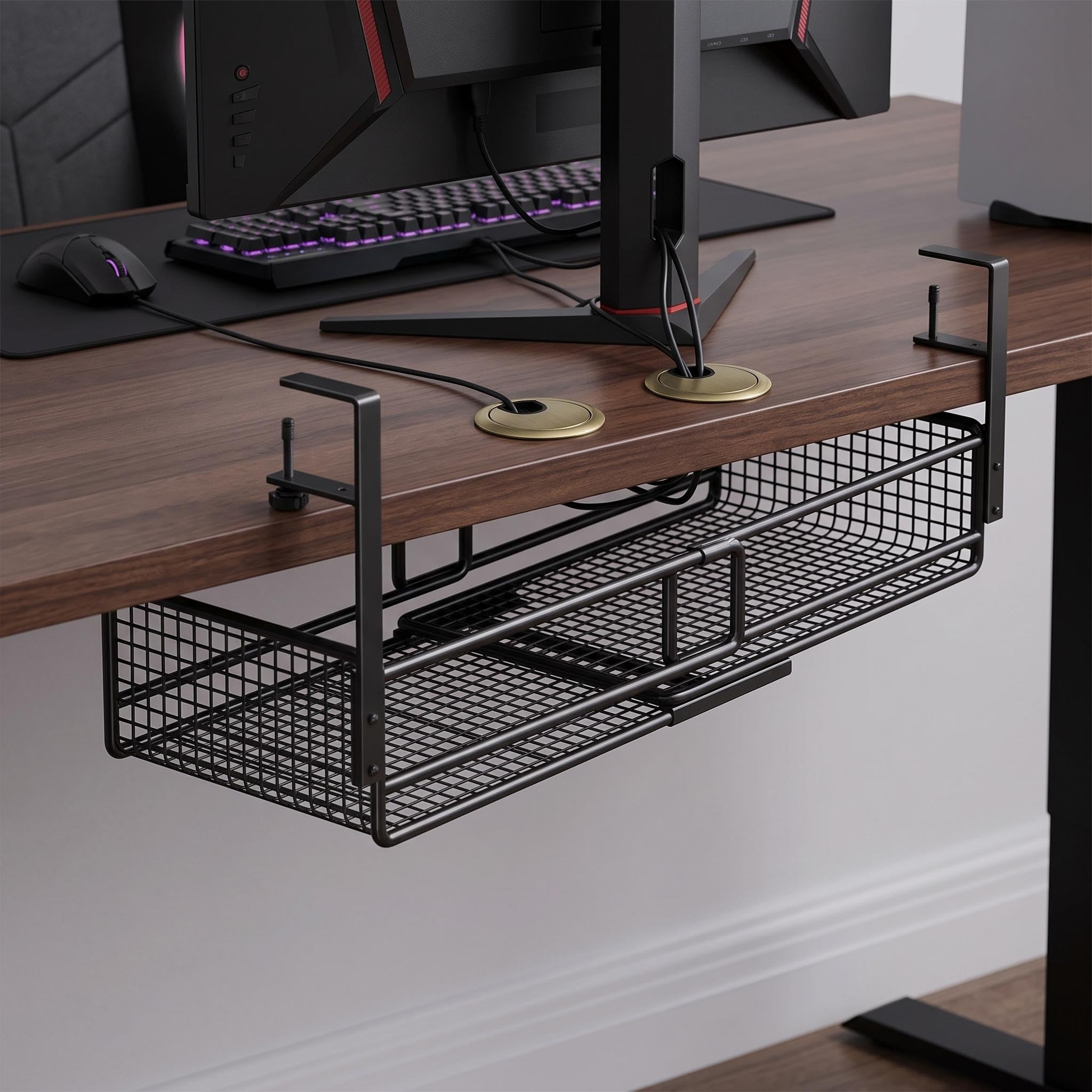 Tapa Paso Cable 50mm Organizador Debajo Escritorio Bandeja de Almacenamiento Colgante Estructura Retráctil Acero Carbono para Ordenador Escritorio