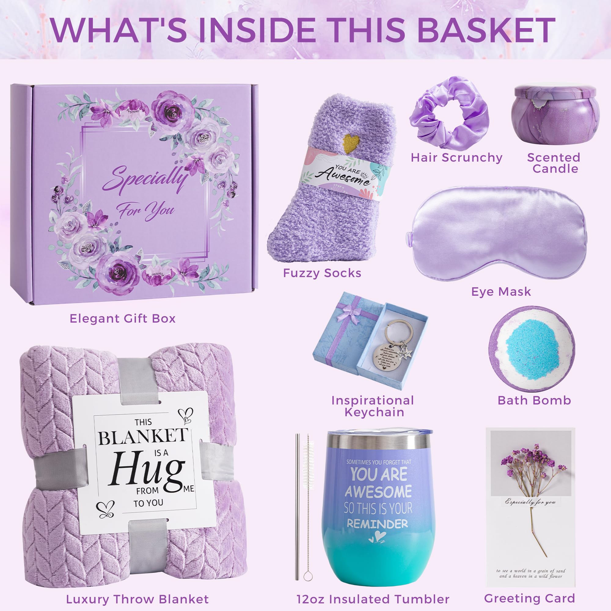 Coccole regalo per donne, set regalo di compleanno per la cura di sé pacchetto relax spa vasca da bagno per la mamma, cesti regalo per lei, cesto regalo per donne, amiche, sorelle, mamme con coperta