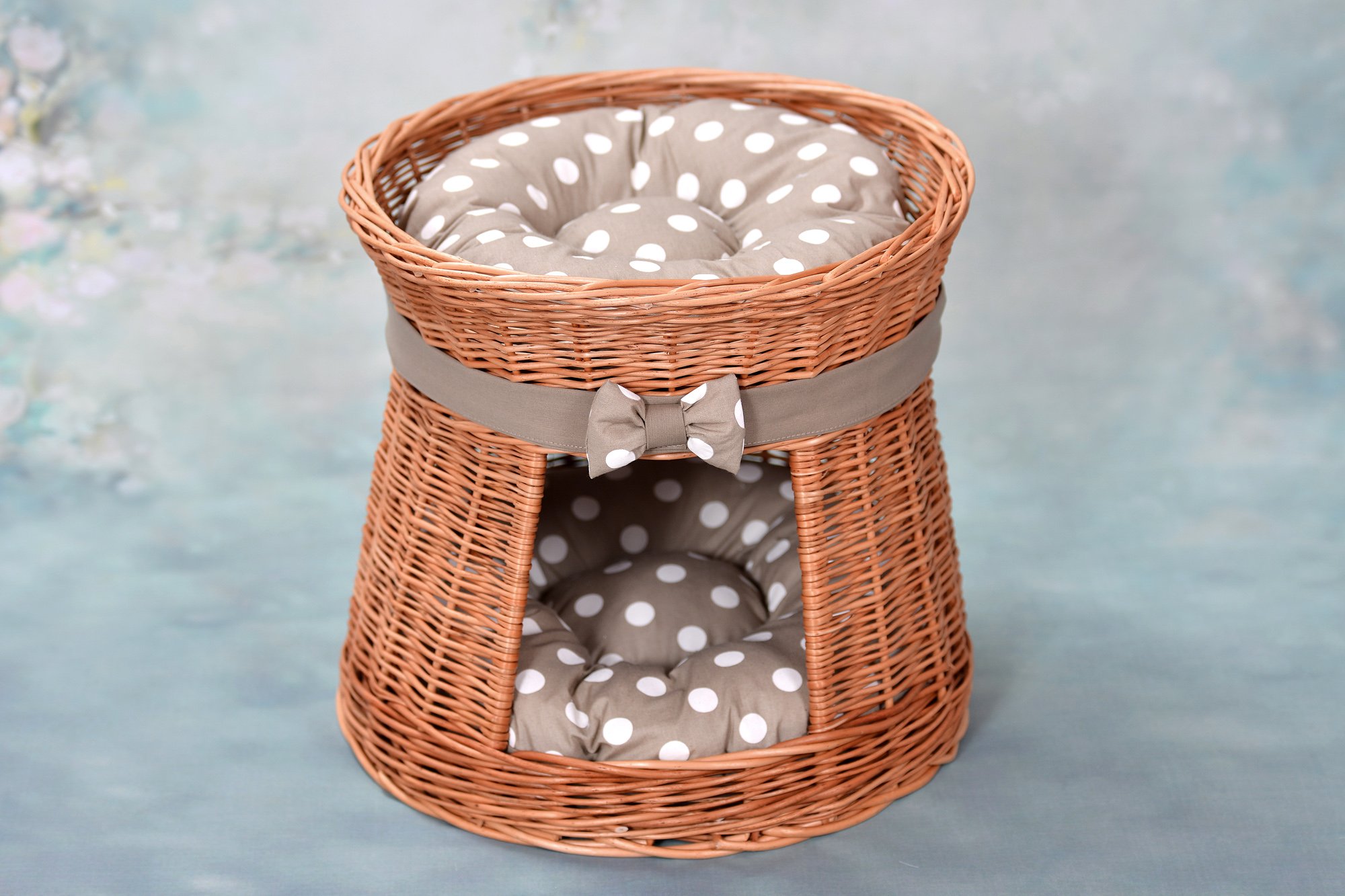 e-wicker24 Cuccia Gatto Vimini a 2 piani Naturale Cuccia Gato Interno Cesta per Cani Fatto a Mano Letto per Cani Lettini per Cane con 2 Morbidi Cuscini Letto per Animali
