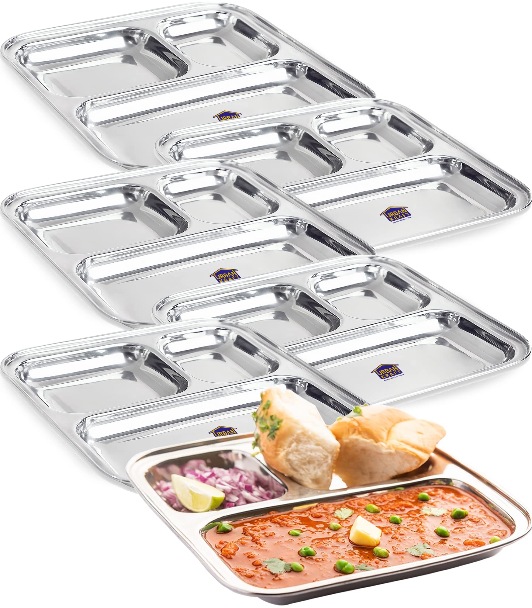 URBAN KRAFT 3In1 Stainless Steel Plates with Compartments/Tiffin Plates/Pav Bhaji Plates/Partition Plates/Breakfast Plates/Steel Plates for Lunch/Dinner/Kids Plate (Extra DEEP) (Pack of 6) (B09WKFFX3H) Amazon Price History, Amazon Price Tracker